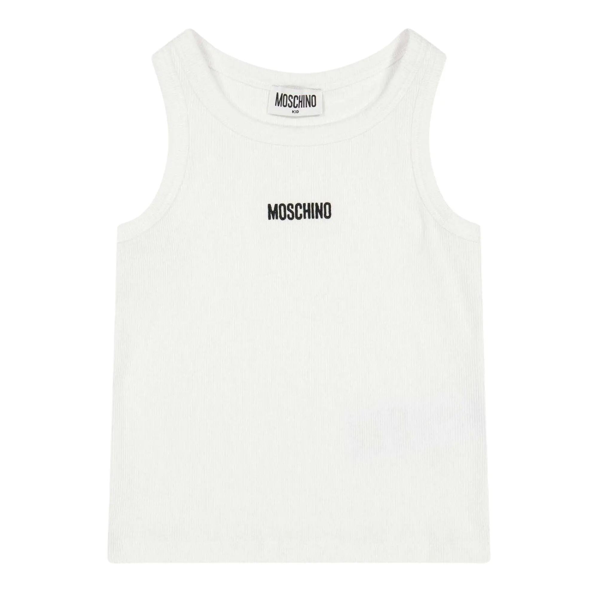 Moschino Girls Logo Ribbed Short-Sleeved Crop Top