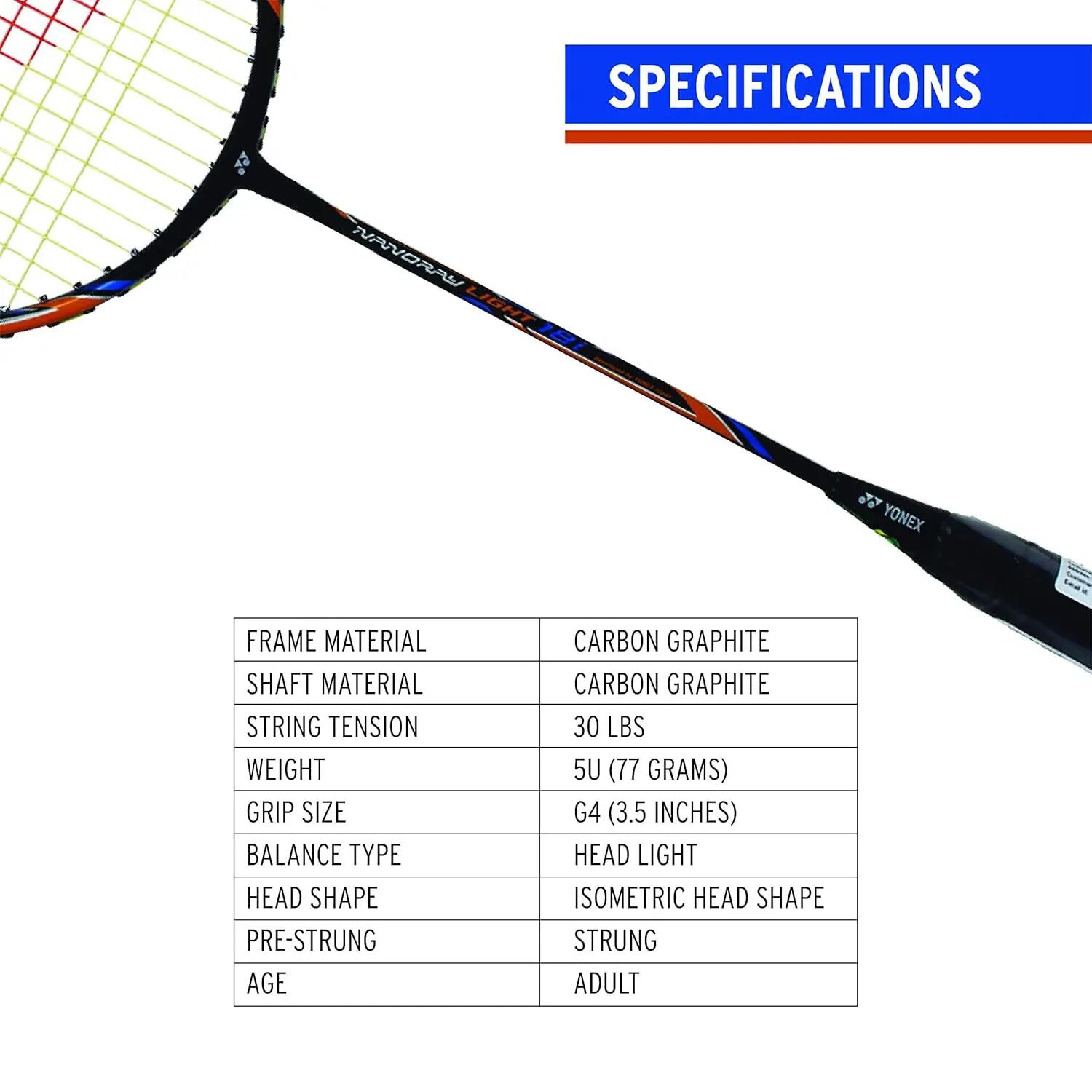 Yonex Nanoray Light 18i Graphite Badminton Racquet With Free Full Cover,77 Grams, 30 Lbs Tension, Black -  5