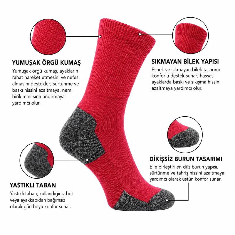 Bambu ve Merino Yünlü Sıkmayan Bilekli Minderli Outdoor Yürüyüş Çorabı - ALFIE