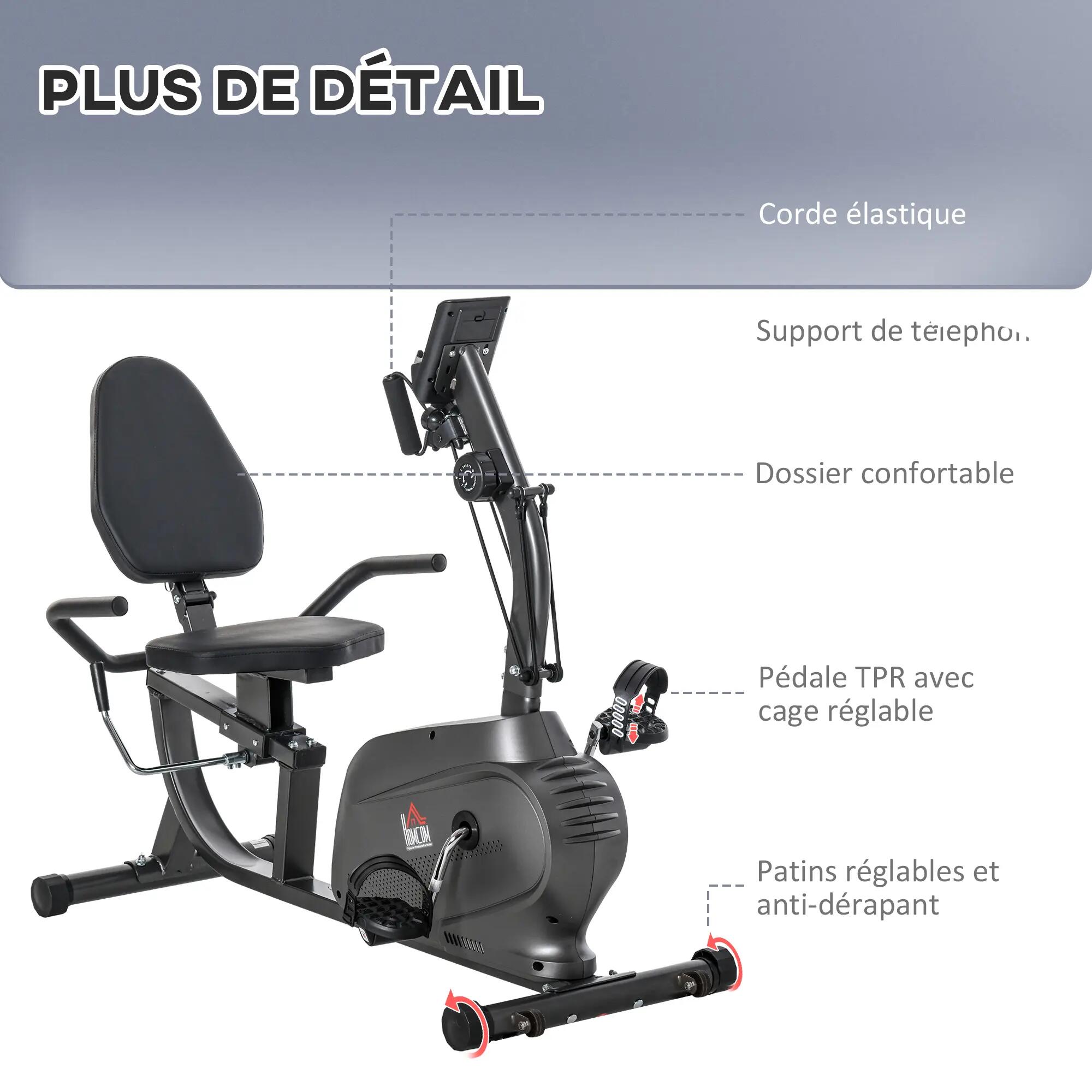 Vélo d'appartement semi-allongé magnétique avec écran LCD multifonction, siège 9/9