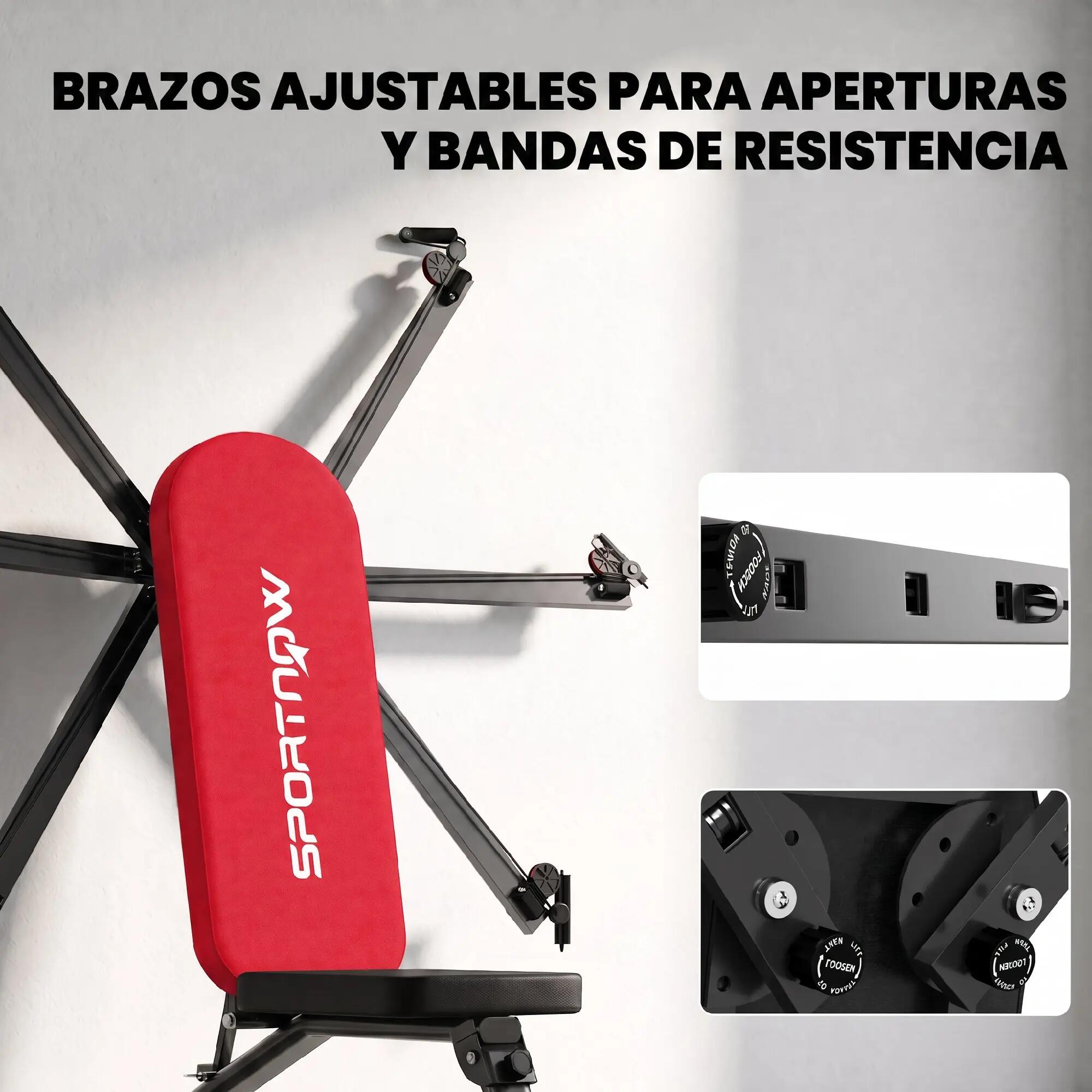 Banc de musculation pliable avec bandes de résistance, dossier réglable, 8/9