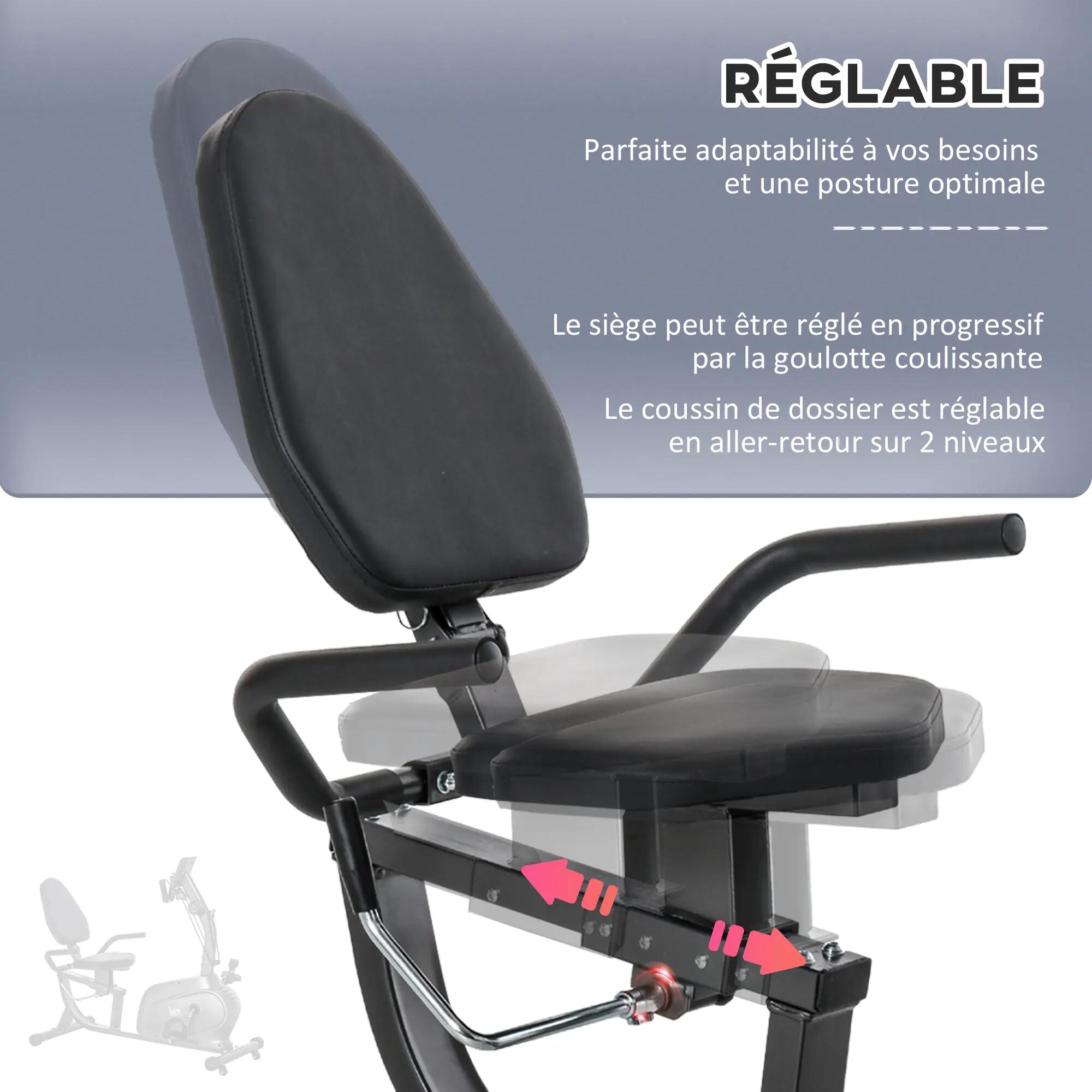 Vélo d'appartement semi-allongé magnétique avec écran LCD multifonction, siège 8/9
