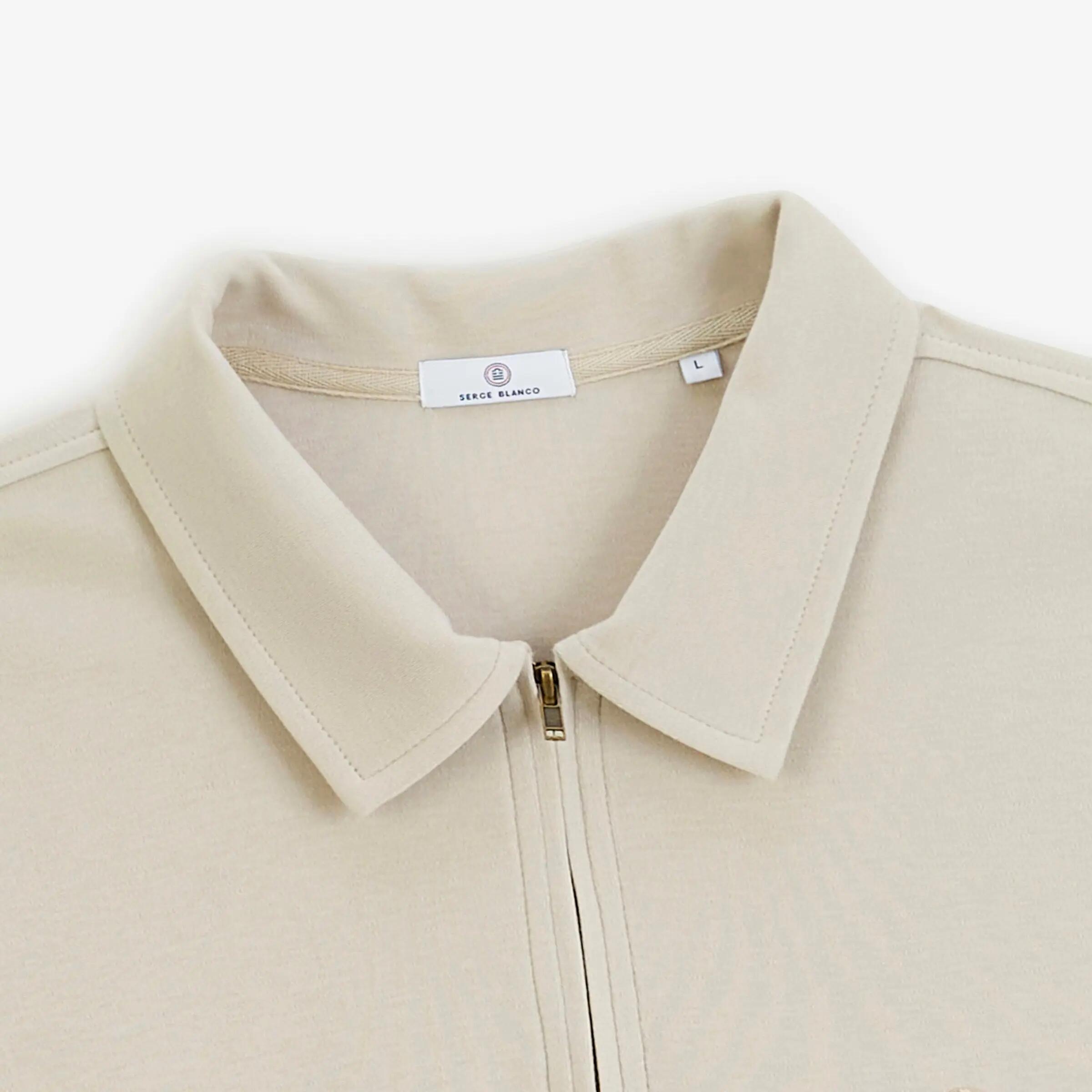 Polo zippé manches longues en coton interlock beige travertin 3/5