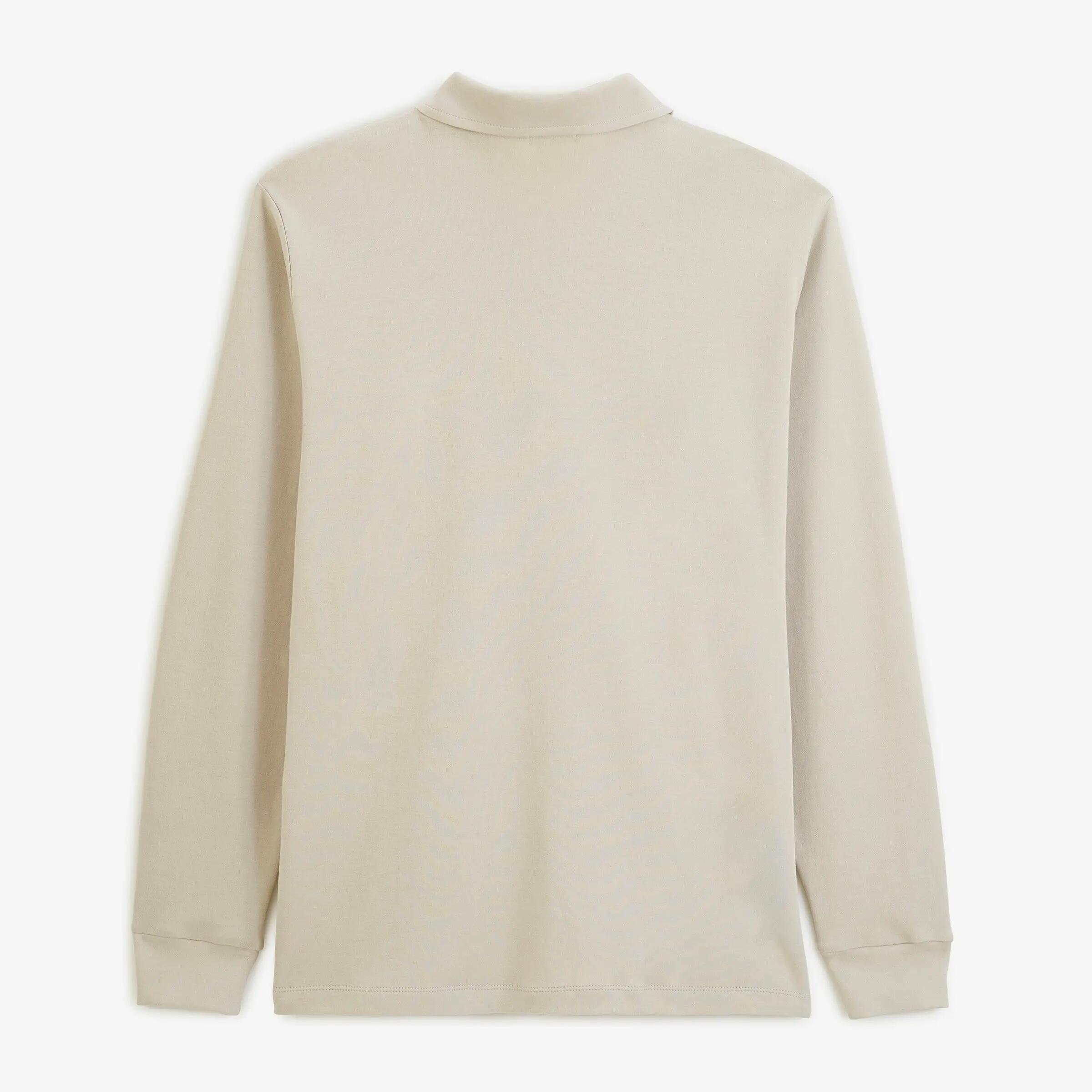 Polo zippé manches longues en coton interlock beige travertin 2/5