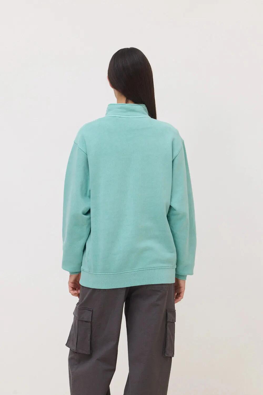 Sudadera con cremallera Blue Banana de 100% Algodón Orgánico Logo Dusty Acqua 5/7