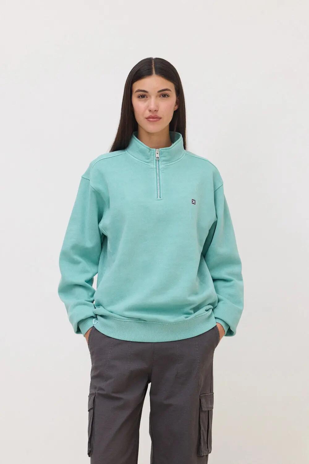 Sudadera con cremallera Blue Banana de 100% Algodón Orgánico Logo Dusty Acqua 4/7