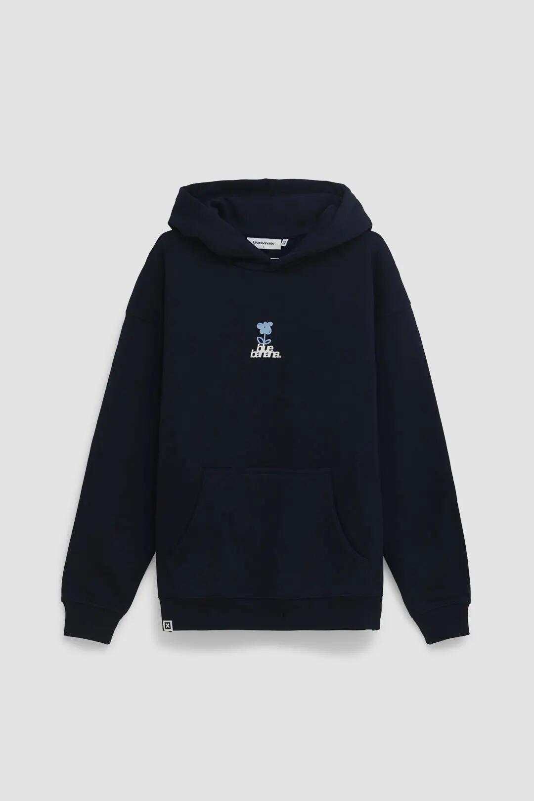Sudadera con Capucha Blue Banana de 100% Algodón Orgánico Flower Azul Marino 7/7
