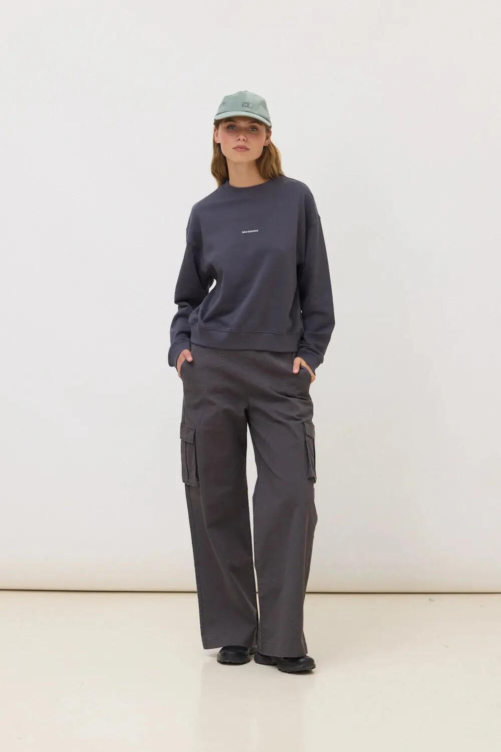 Sudadera de Mujer Blue Banana de 100% Algodón Orgánico Nature Antracita 3/4
