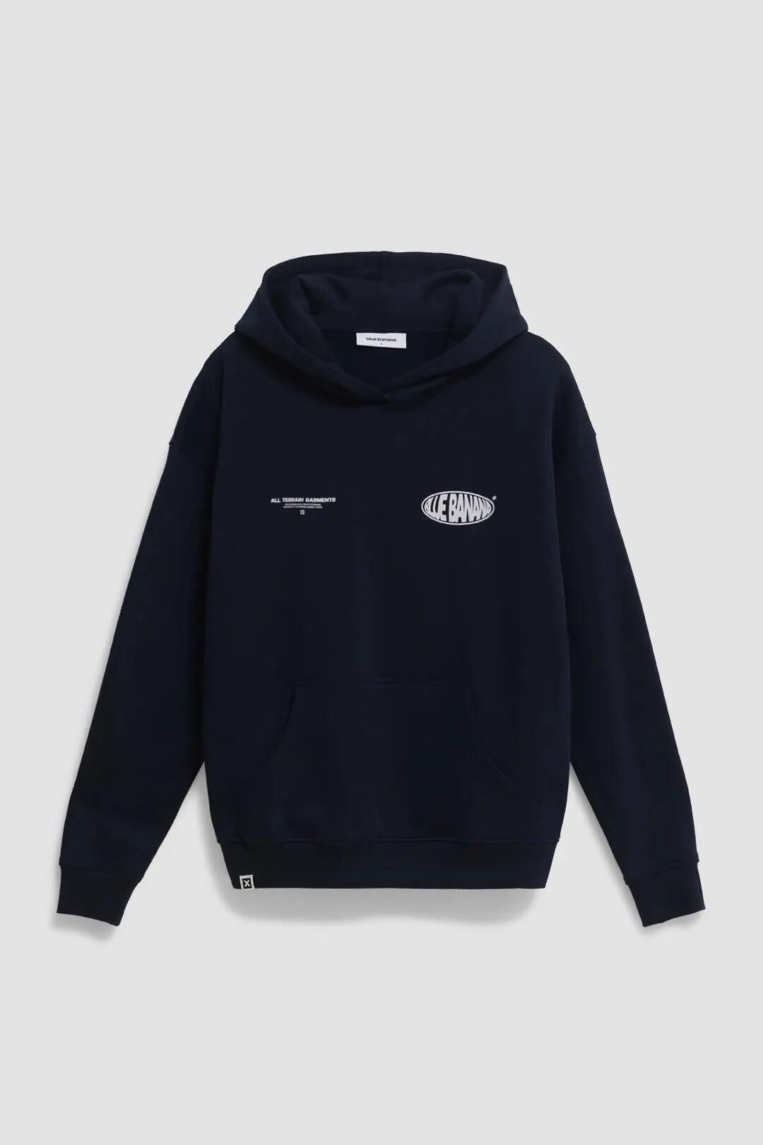 Sudadera con Capucha Blue Banana de 100% Algodón Orgánico Oval Azul Marino 7/7