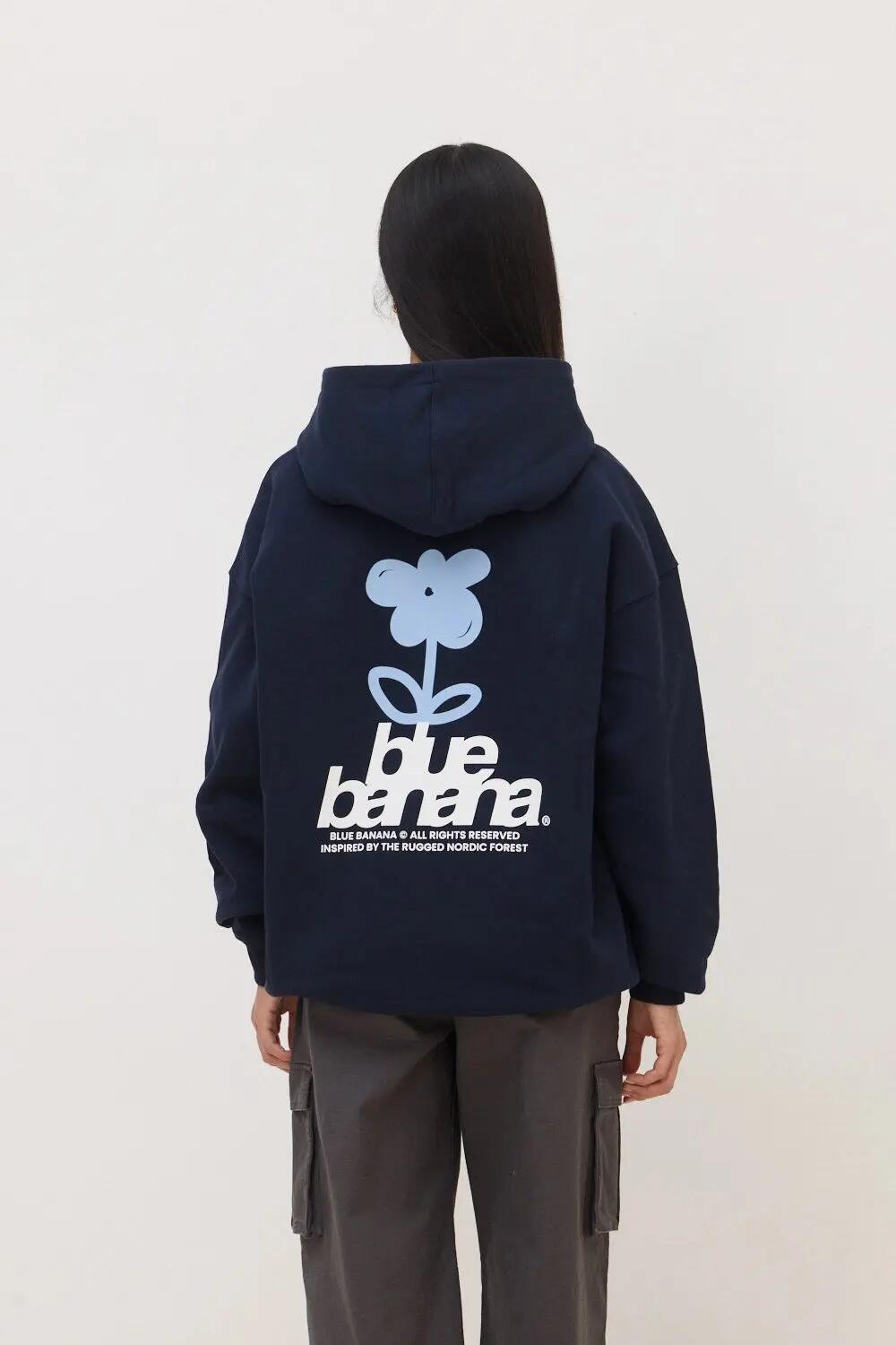 Sudadera con Capucha Blue Banana de 100% Algodón Orgánico Flower Azul Marino 5/7