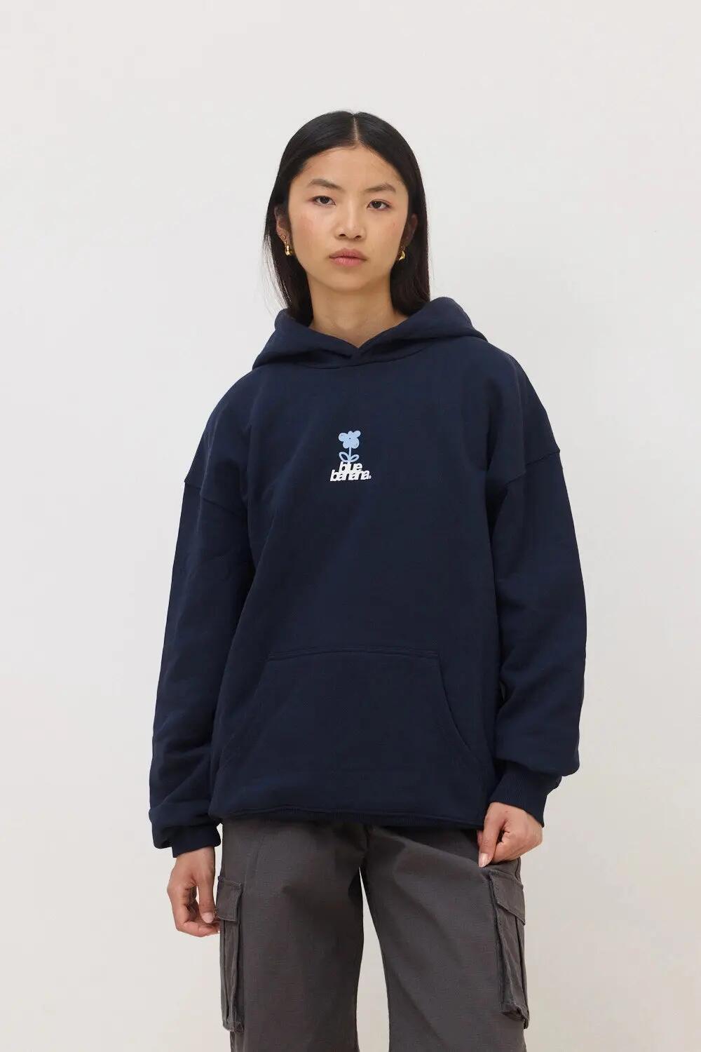 Sudadera con Capucha Blue Banana de 100% Algodón Orgánico Flower Azul Marino 4/7