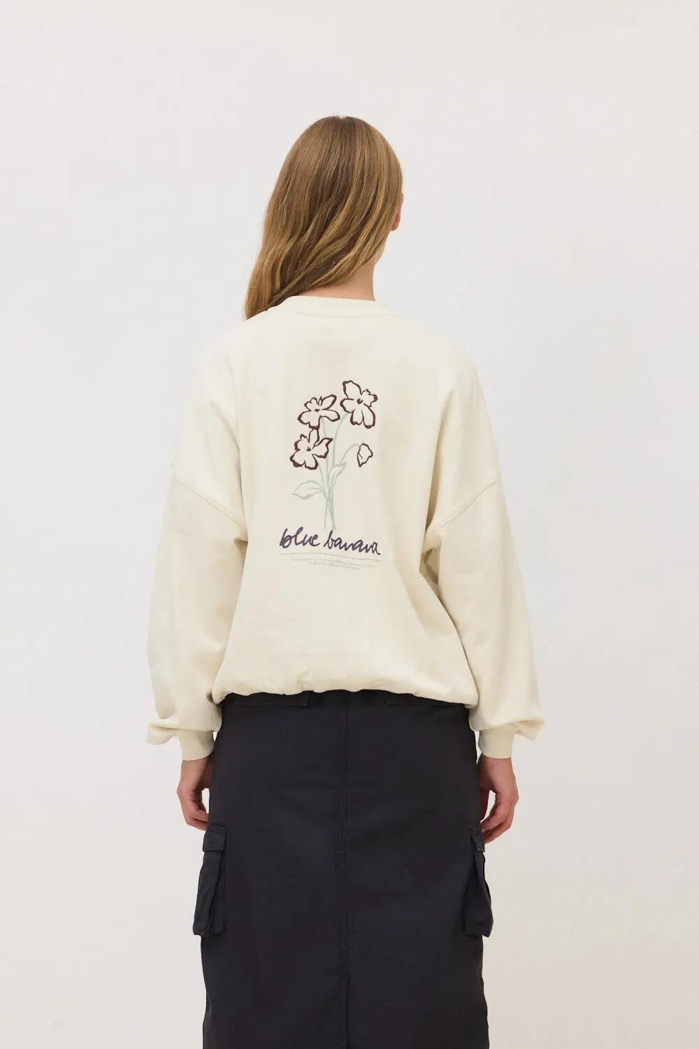 Sudadera de Mujer Blue Banana de 100% Algodón Orgánico Field Blanco Roto 2/4