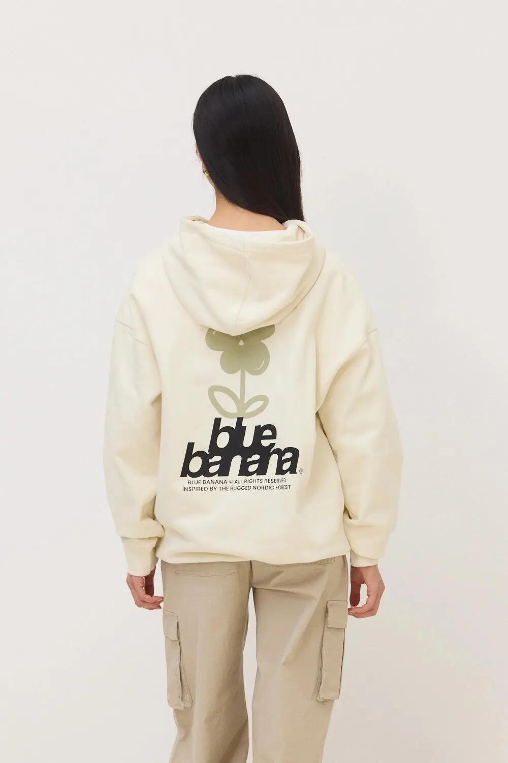 Sudadera con Capucha Blue Banana de 100% Algodón Orgánico Flower Blanco Roto 5/7