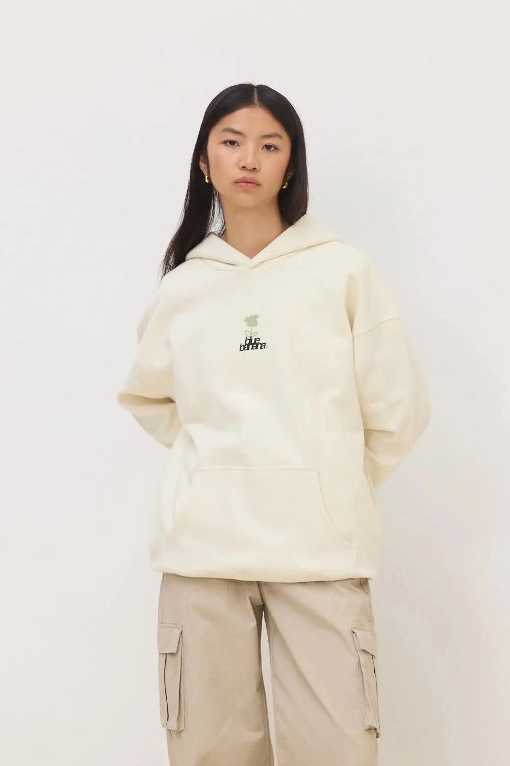 Sudadera con Capucha Blue Banana de 100% Algodón Orgánico Flower Blanco Roto 4/7