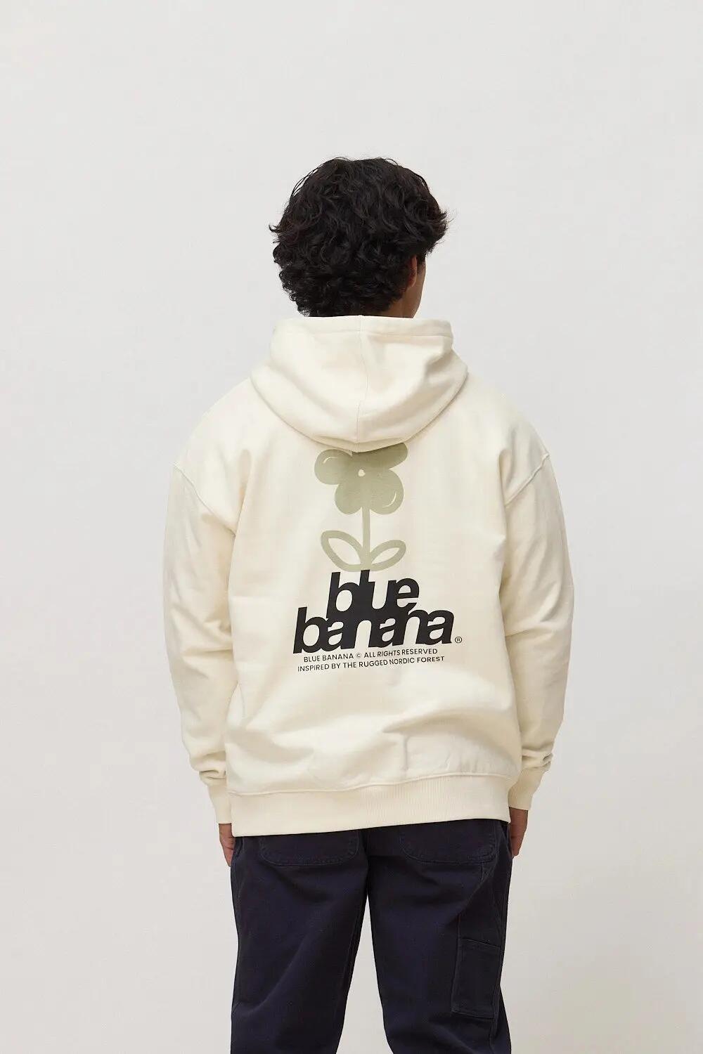 Sudadera con Capucha Blue Banana de 100% Algodón Orgánico Flower Blanco Roto 2/7