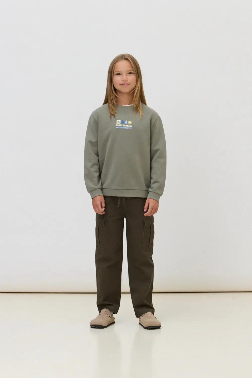 Sudadera Kids Blue Banana de 100% Algodón Orgánico Box Olive Green 3/4