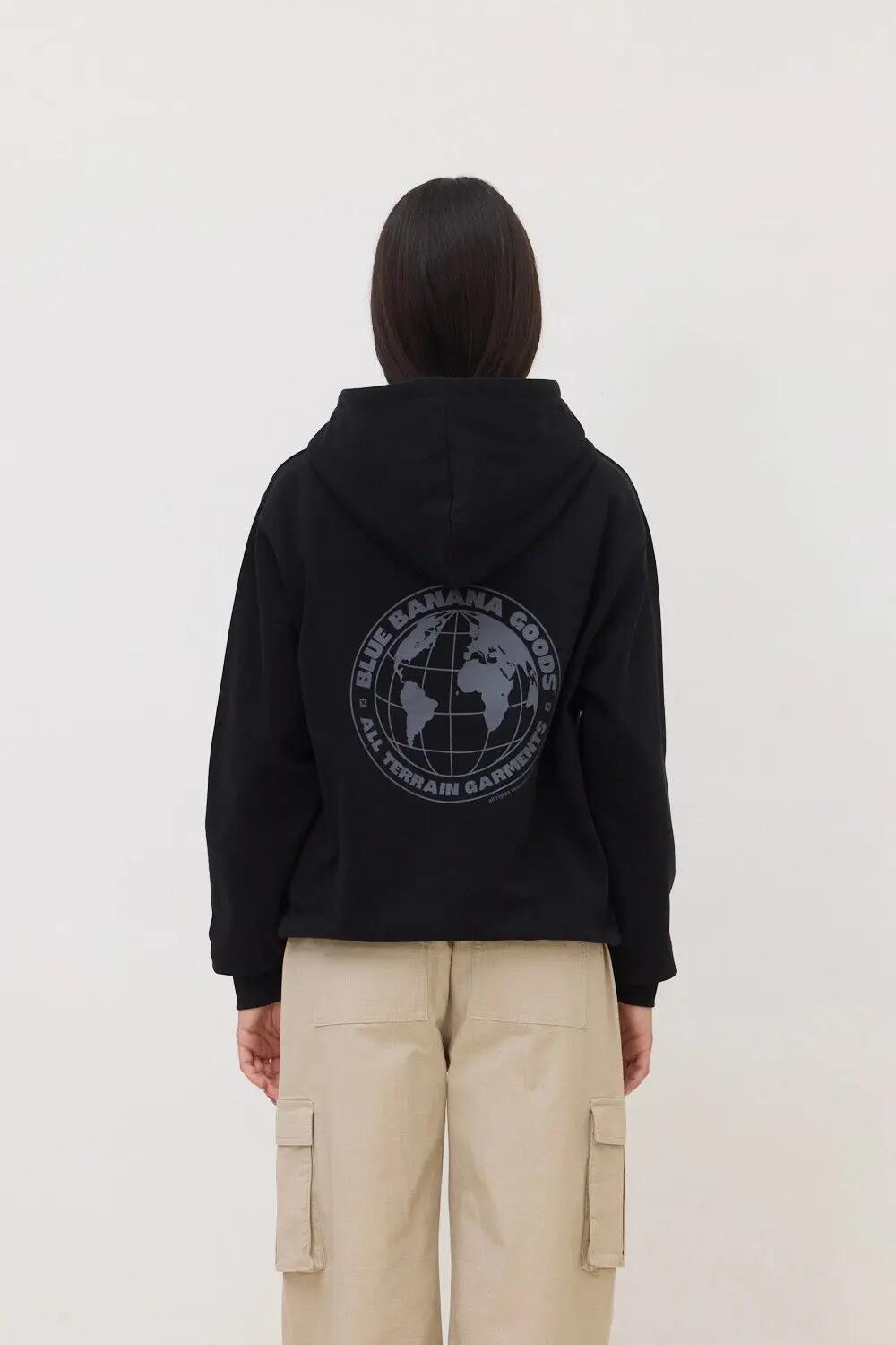 Sudadera con Capucha Blue Banana de 100% Algodón Orgánico Global Negra 5/7