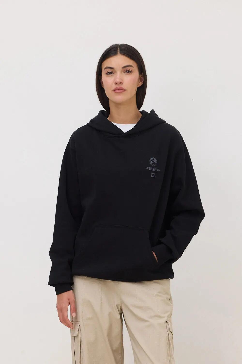 Sudadera con Capucha Blue Banana de 100% Algodón Orgánico Global Negra 4/7