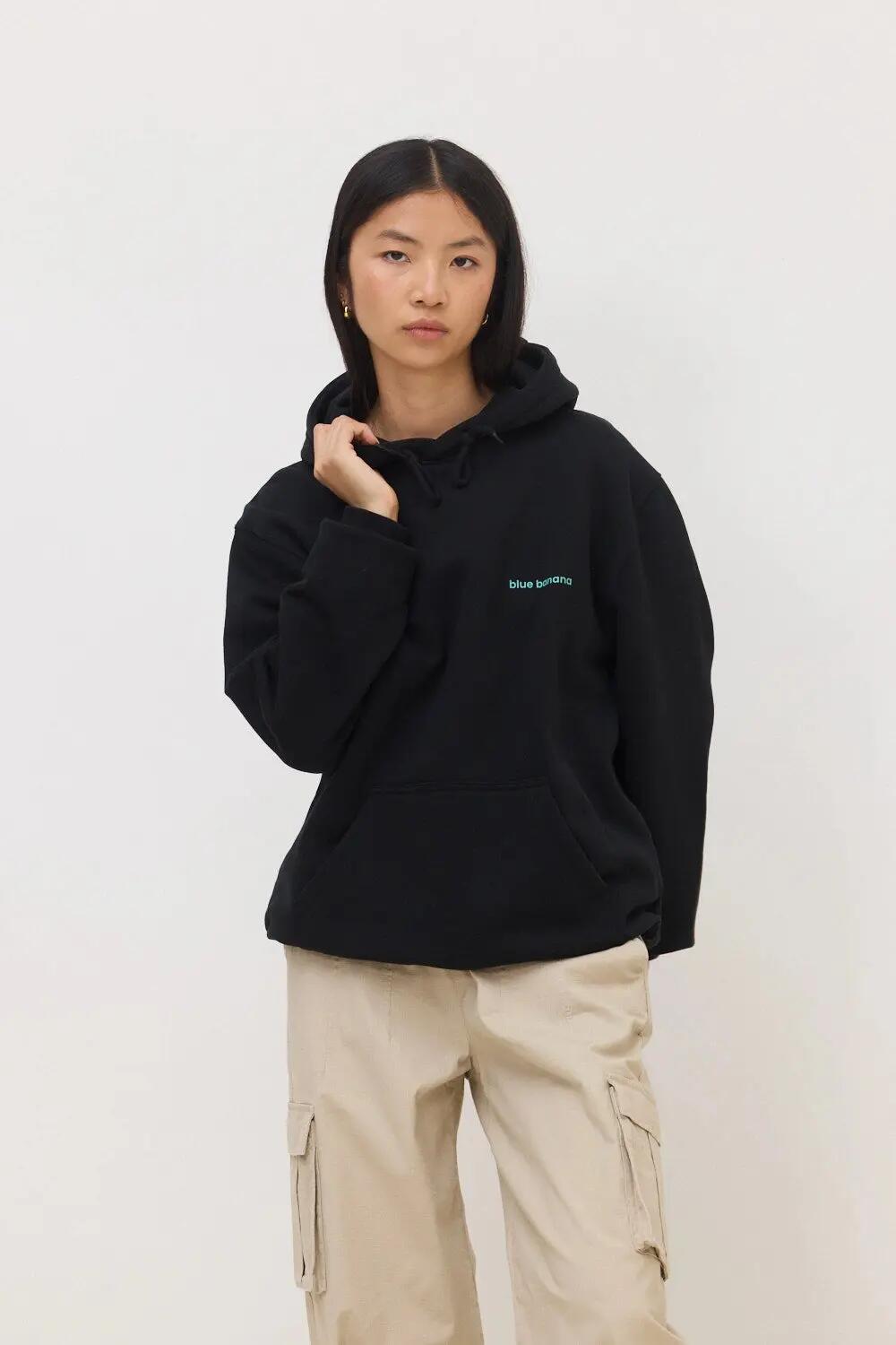 Sudadera con Capucha Blue Banana de 100% Algodón Orgánico Core Negra 4/7