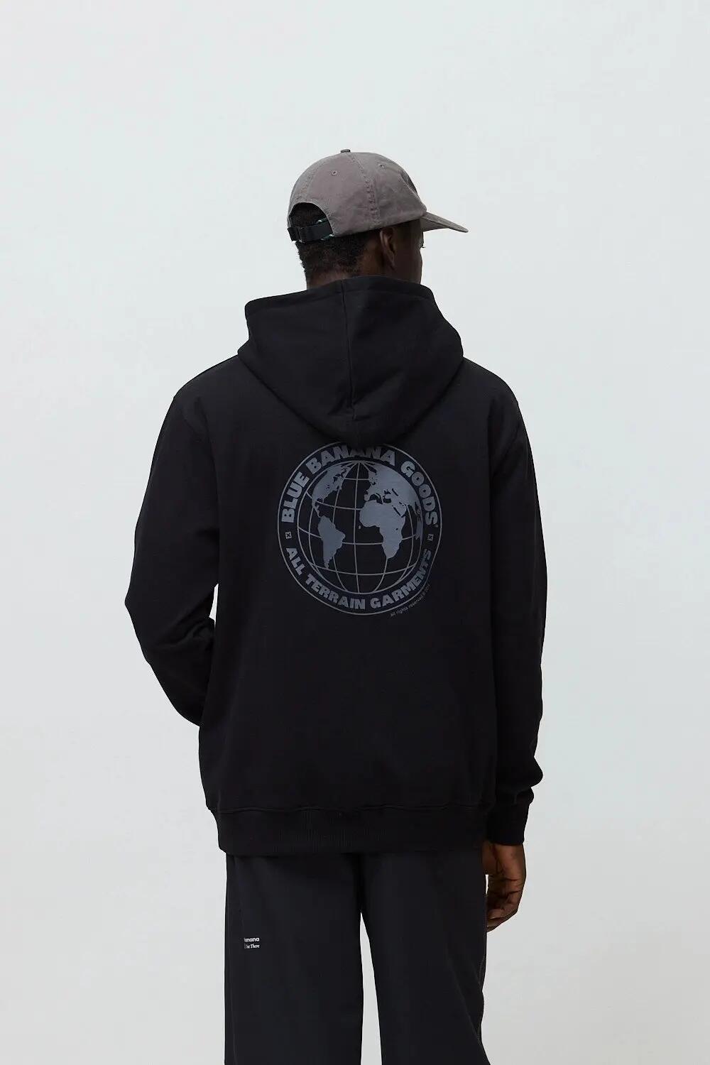 Sudadera con Capucha Blue Banana de 100% Algodón Orgánico Global Negra 2/7