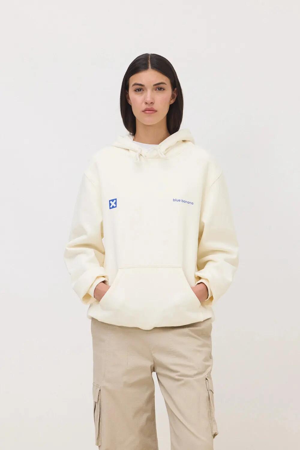 Sudadera con Capucha Blue Banana de 100% Algodón Orgánico Core Blanco Roto 4/7