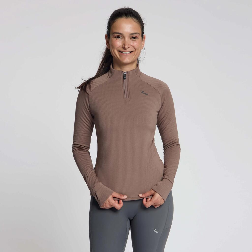 Women's Long-Sleeved Running Top Essential Mocha