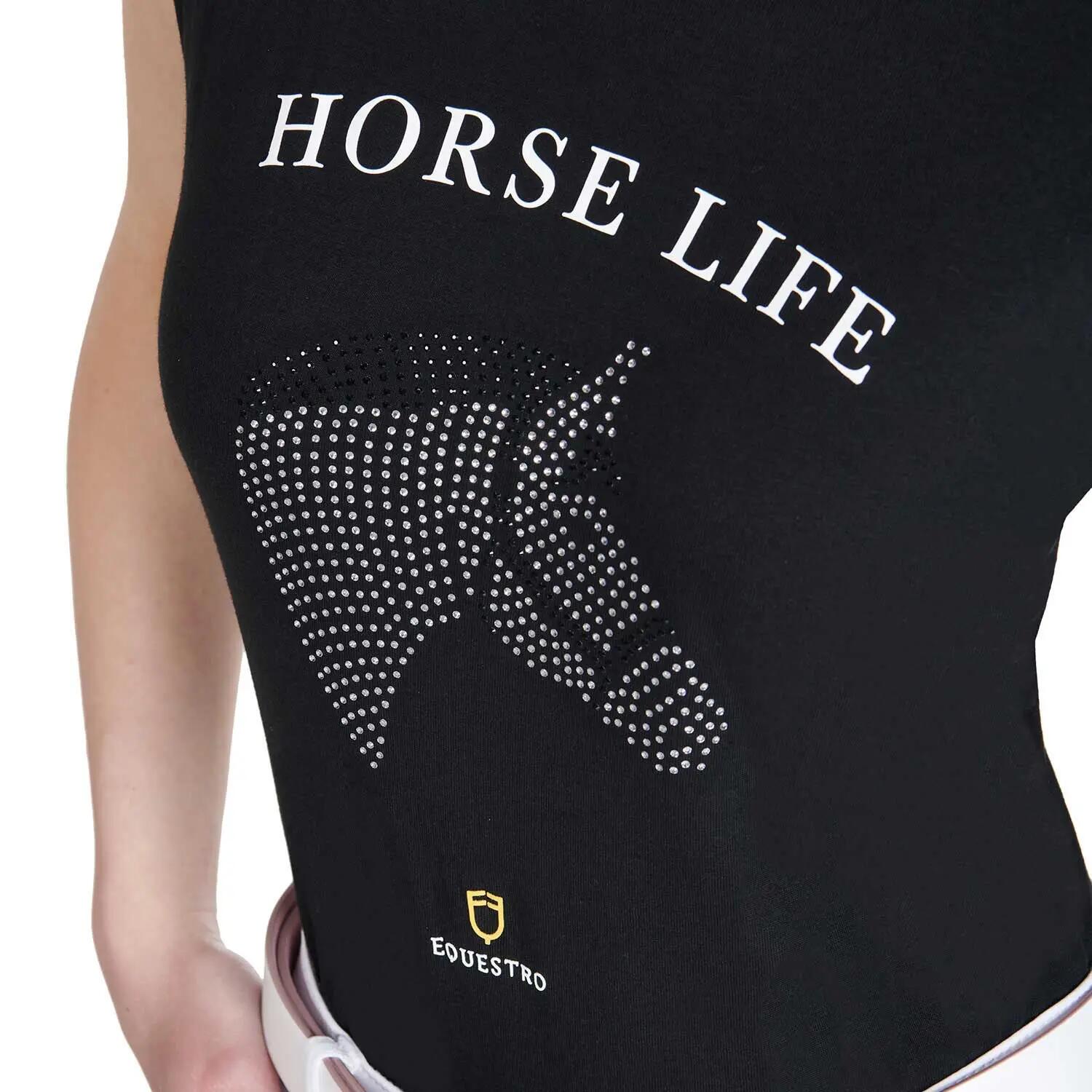 Damska koszulka slim fit z motywem koni i dżetami 2/4