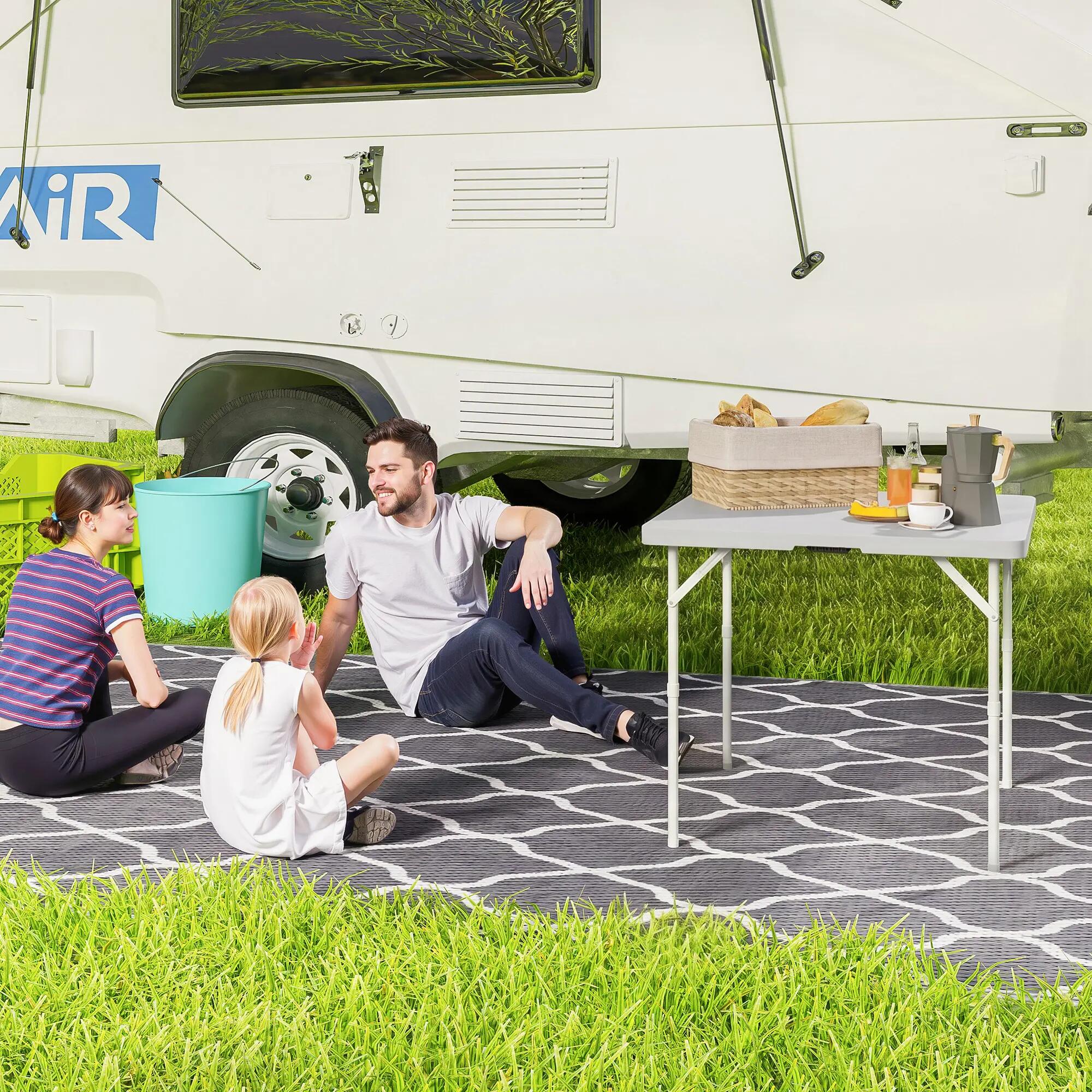 Table de camping pliante, réglable sur 2 hauteurs, en PEHD et métal 3/9