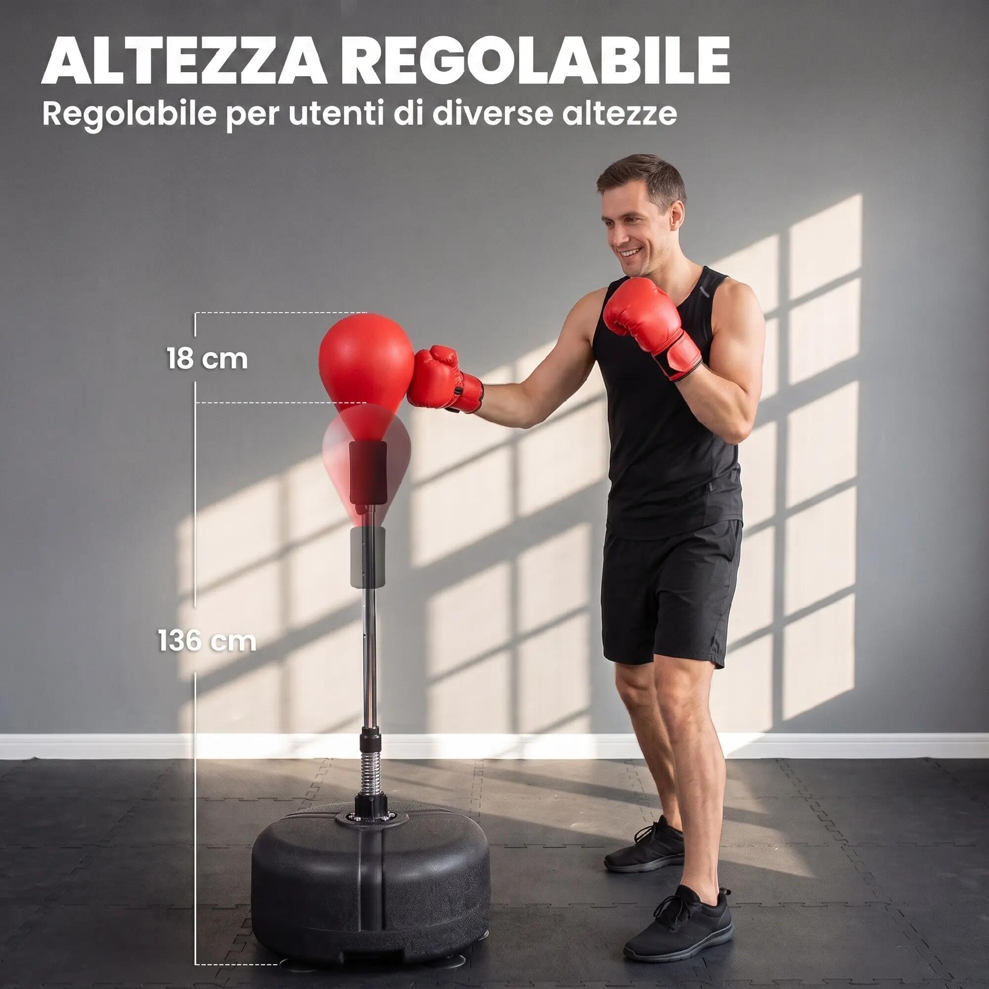 Ballon de frappe réglable en hauteur avec gants de boxe, en acier, similicuir et 6/9