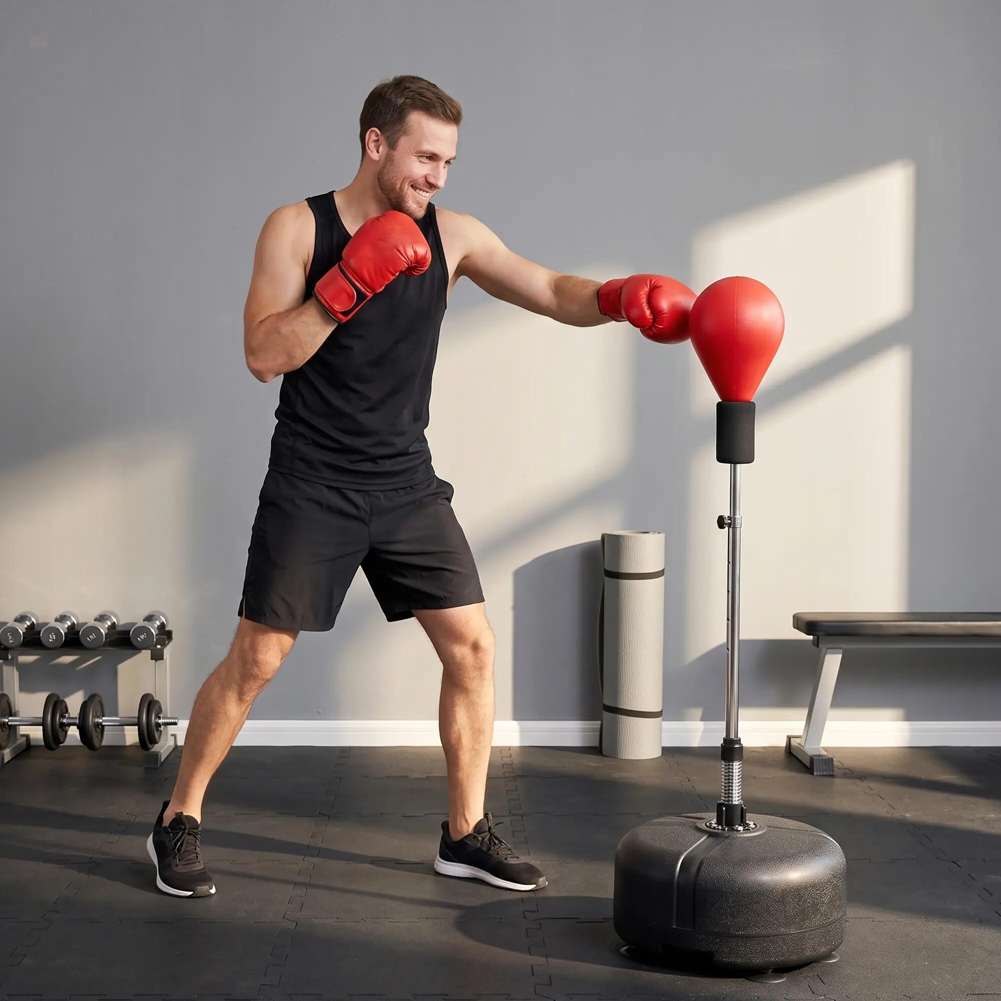Ballon de frappe réglable en hauteur avec gants de boxe, en acier, similicuir et 4/9