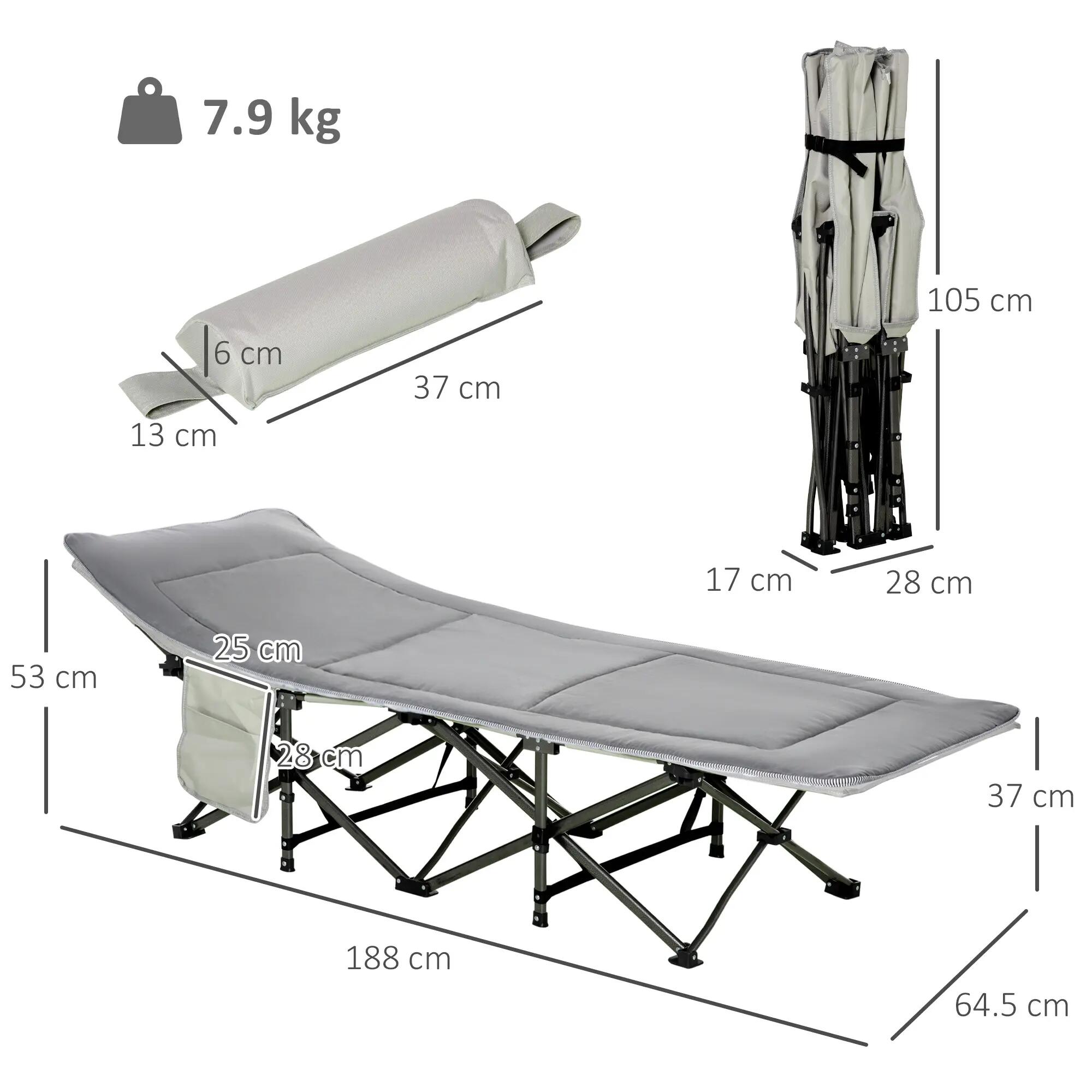 Lit camp pliable matelassé poche rangement gris clair 5/6