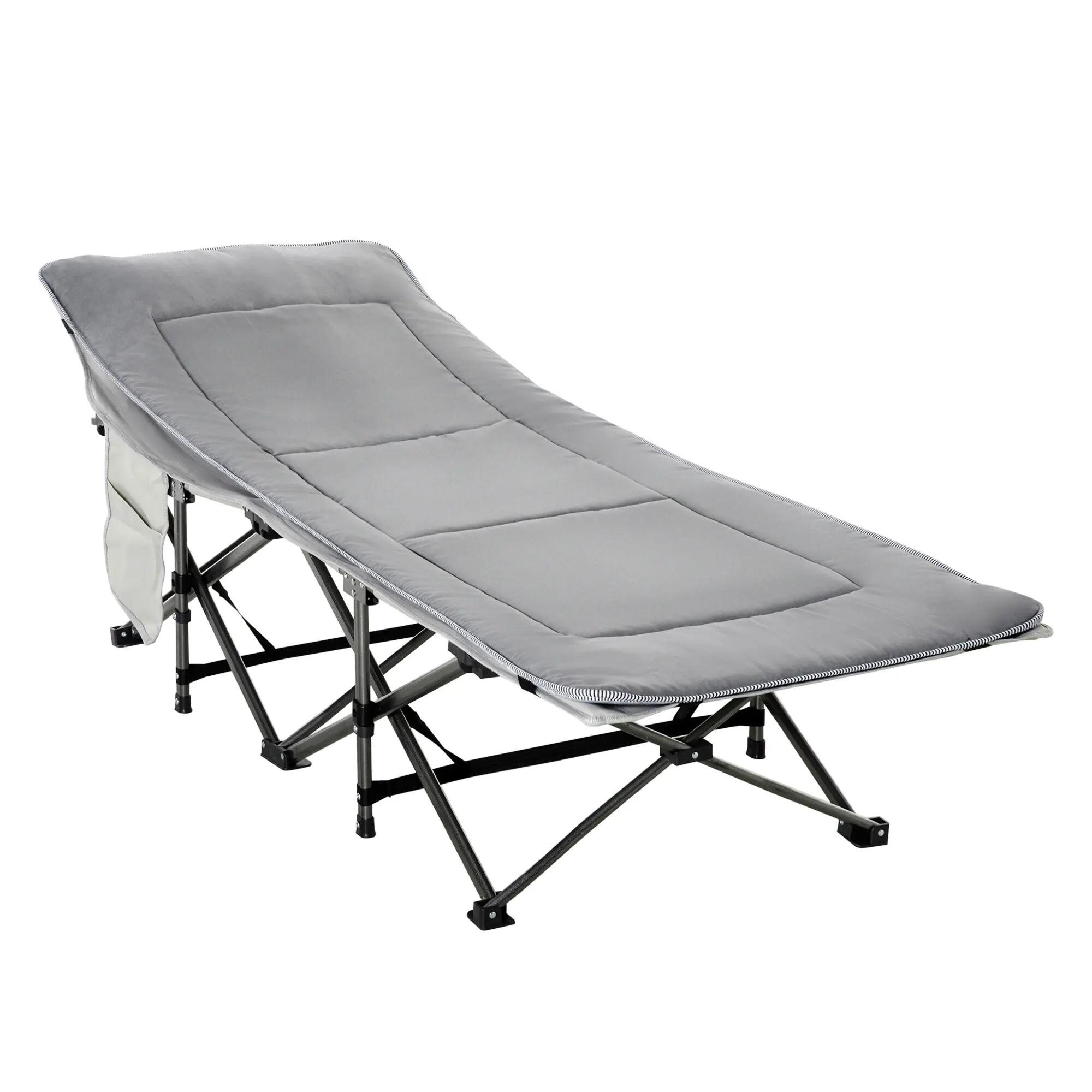 Lit camp pliable matelassé poche rangement gris clair 2/6