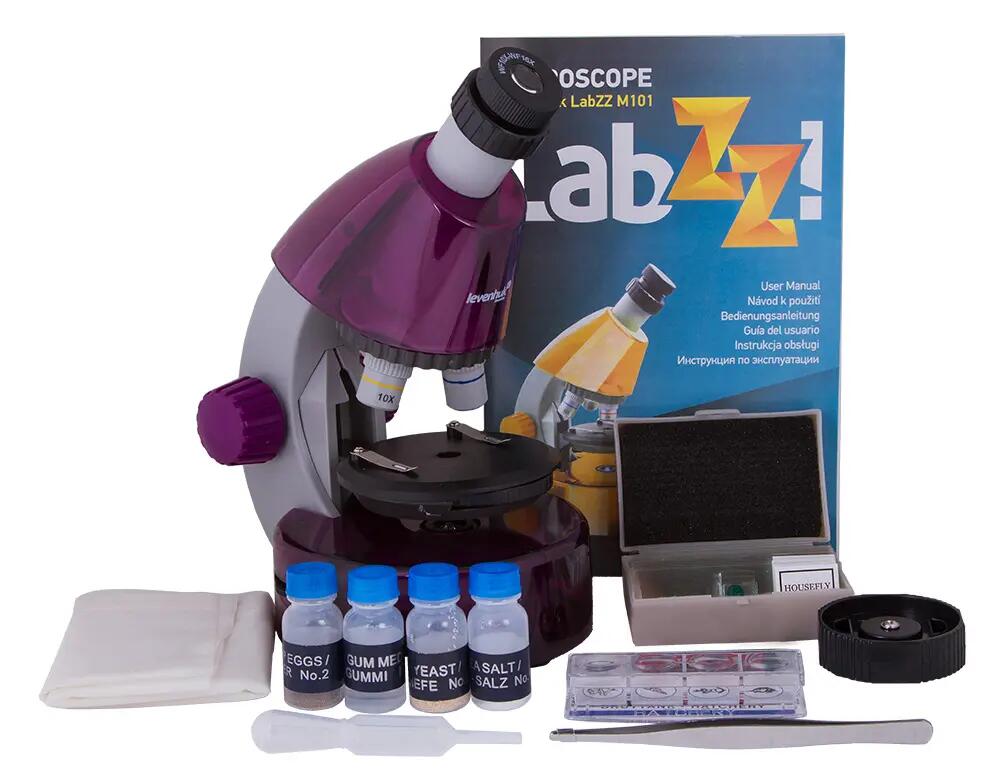 Microscopio Levenhuk LabZZ M101 Ametista con libro in inglese 11/13