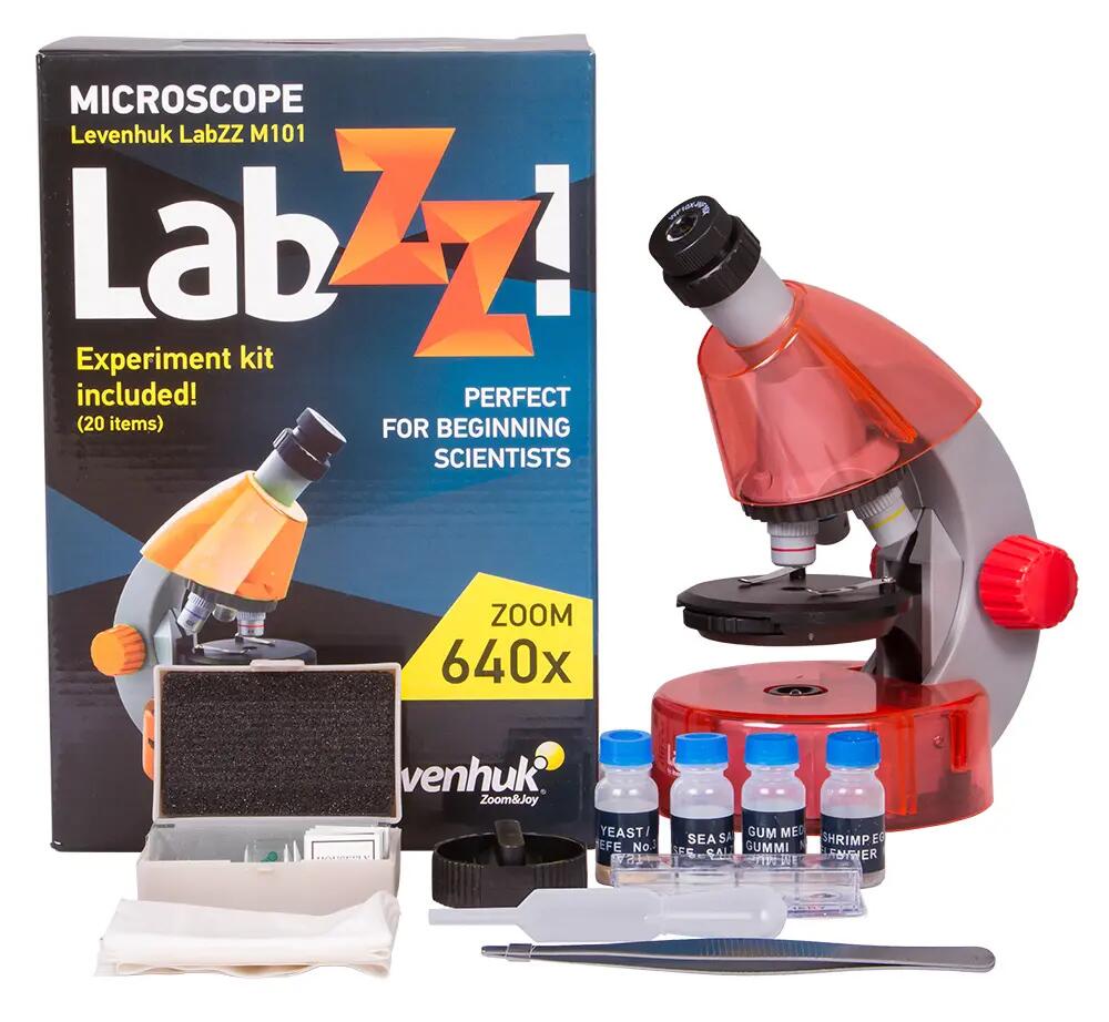 Microscopio Levenhuk LabZZ M101 Arancione con libro in inglese 10/12