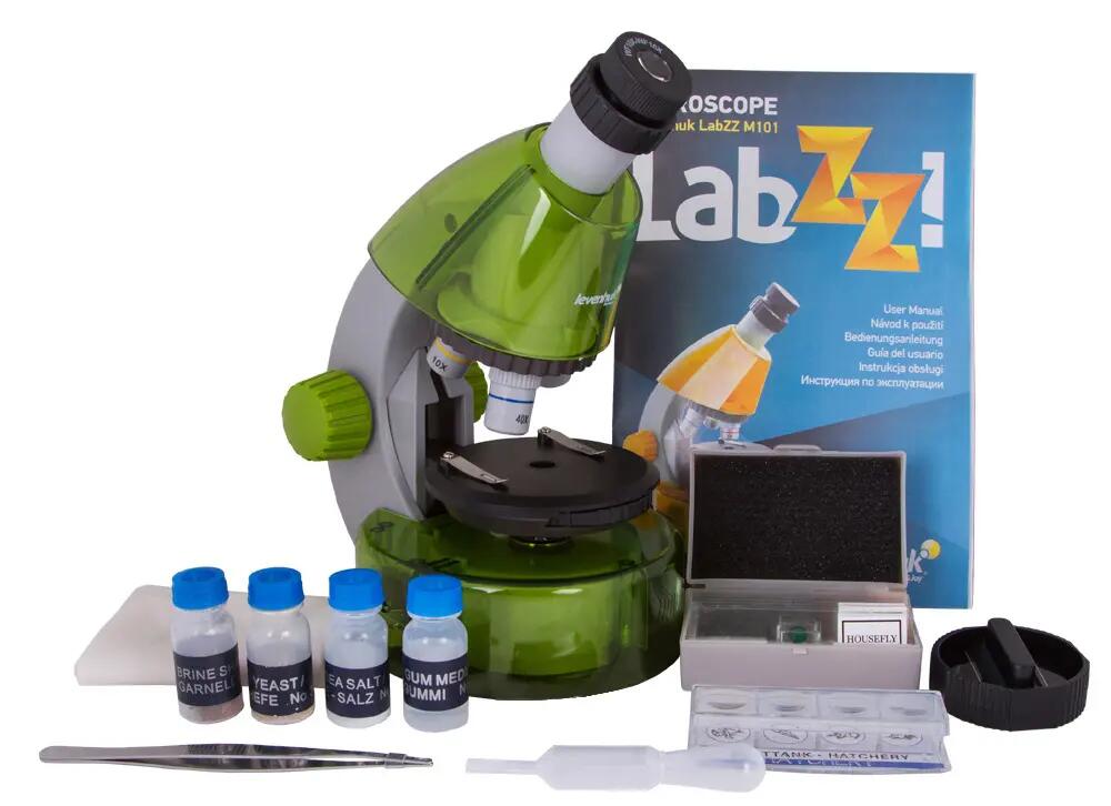 Microscopio Levenhuk LabZZ M101 Verde limetta con libro in bulgaro 11/14