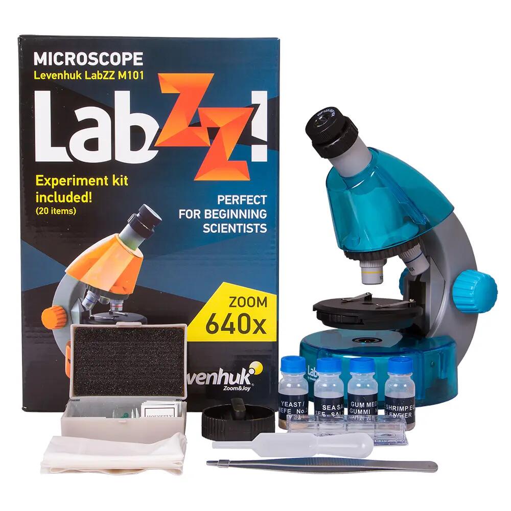 Microscopio Levenhuk LabZZ M101 Azzuro con libro in tedesco 10/13