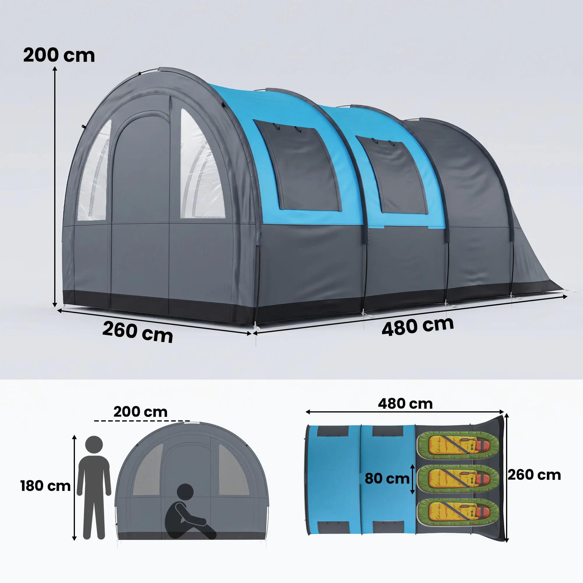 Tente de camping - tunnel 3 places, imperméable - gris et bleu 5/6