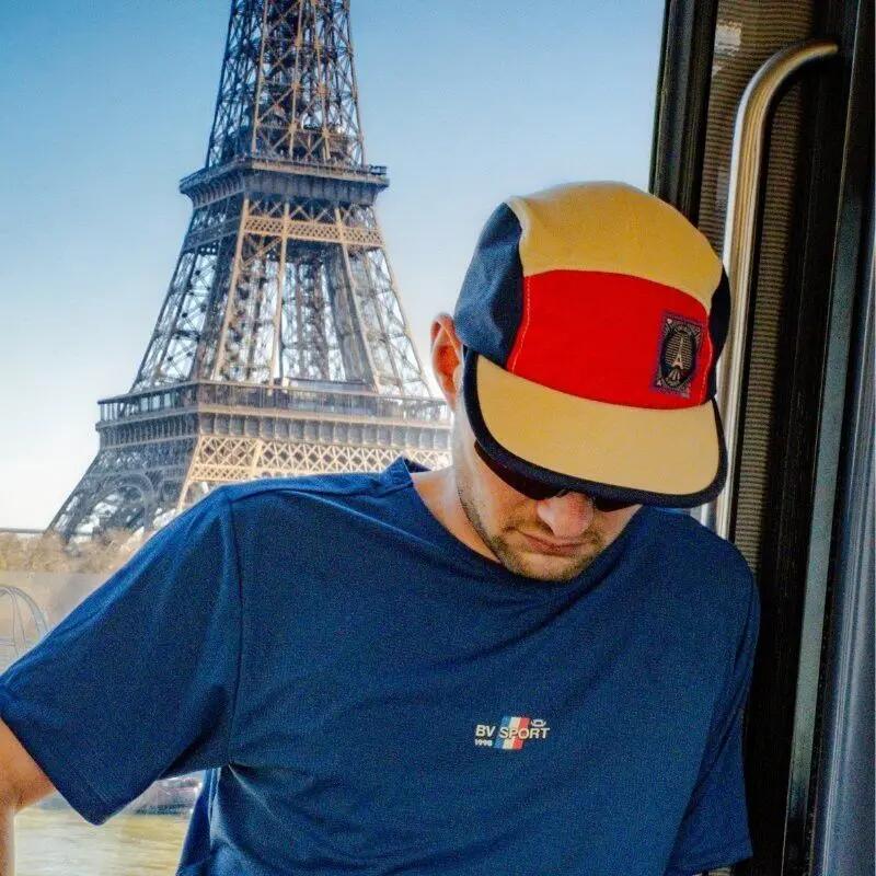 Gorra BV Sport de 5 paneles, París, azul/rojo/beige 3/4