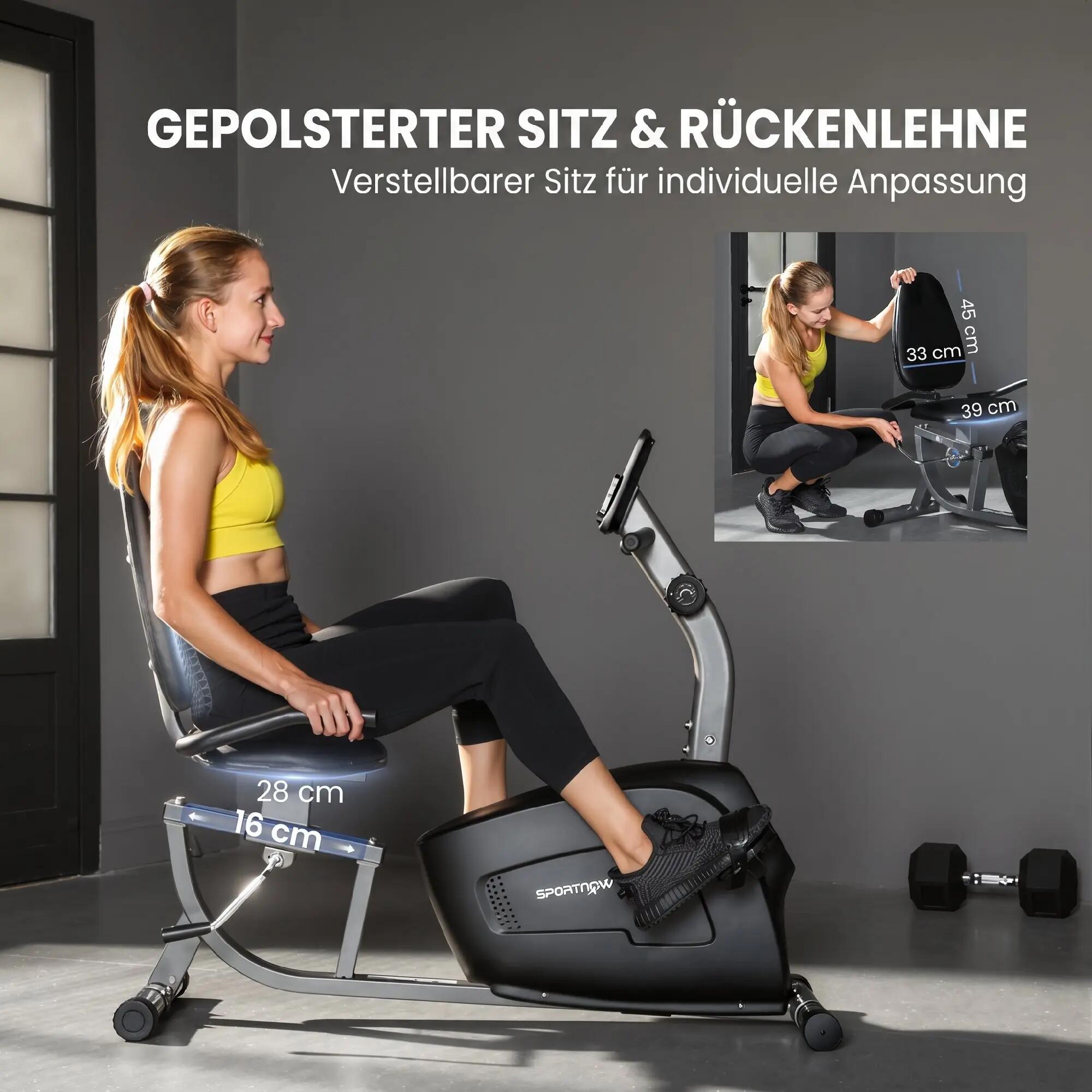 Vélo d'appartement magnétique semi-allongé, 8 niveaux de résistance réglables, 9/9