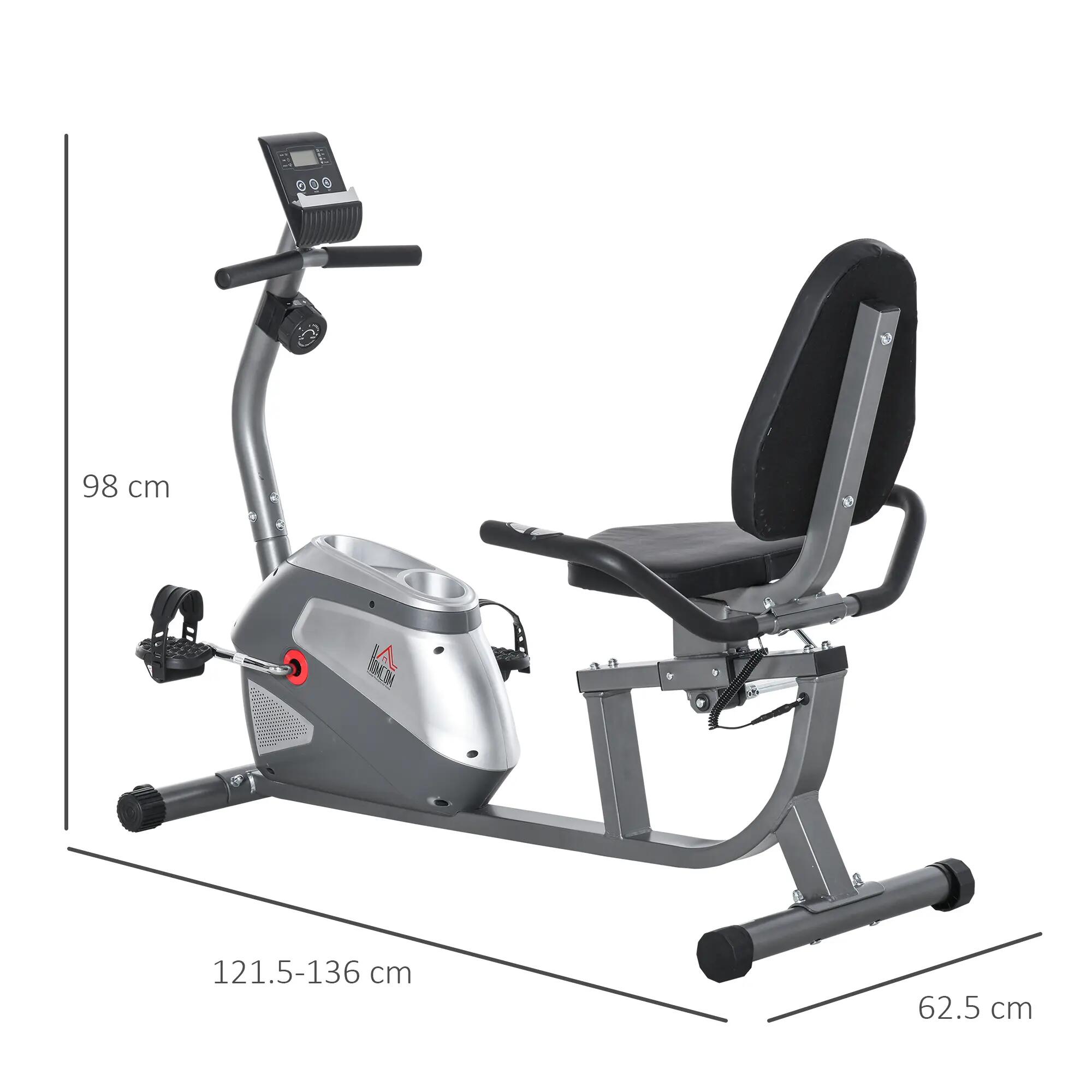 Vélo d'appartement semi-allongé avec siège réglable, 8 niveaux de résistance et 5/9