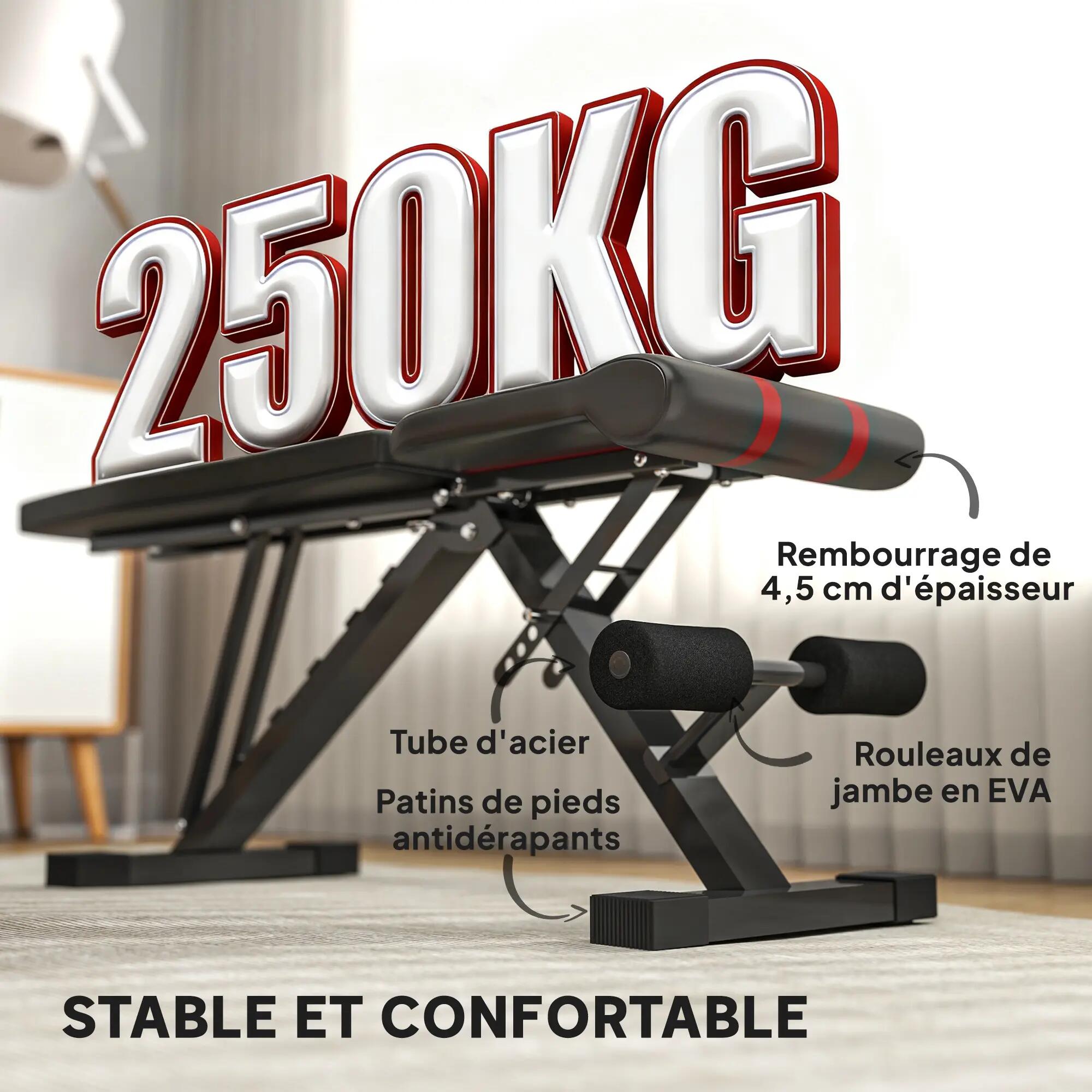 Banc de musculation inclinable et pliable, réglable pour un entraînement complet 8/9