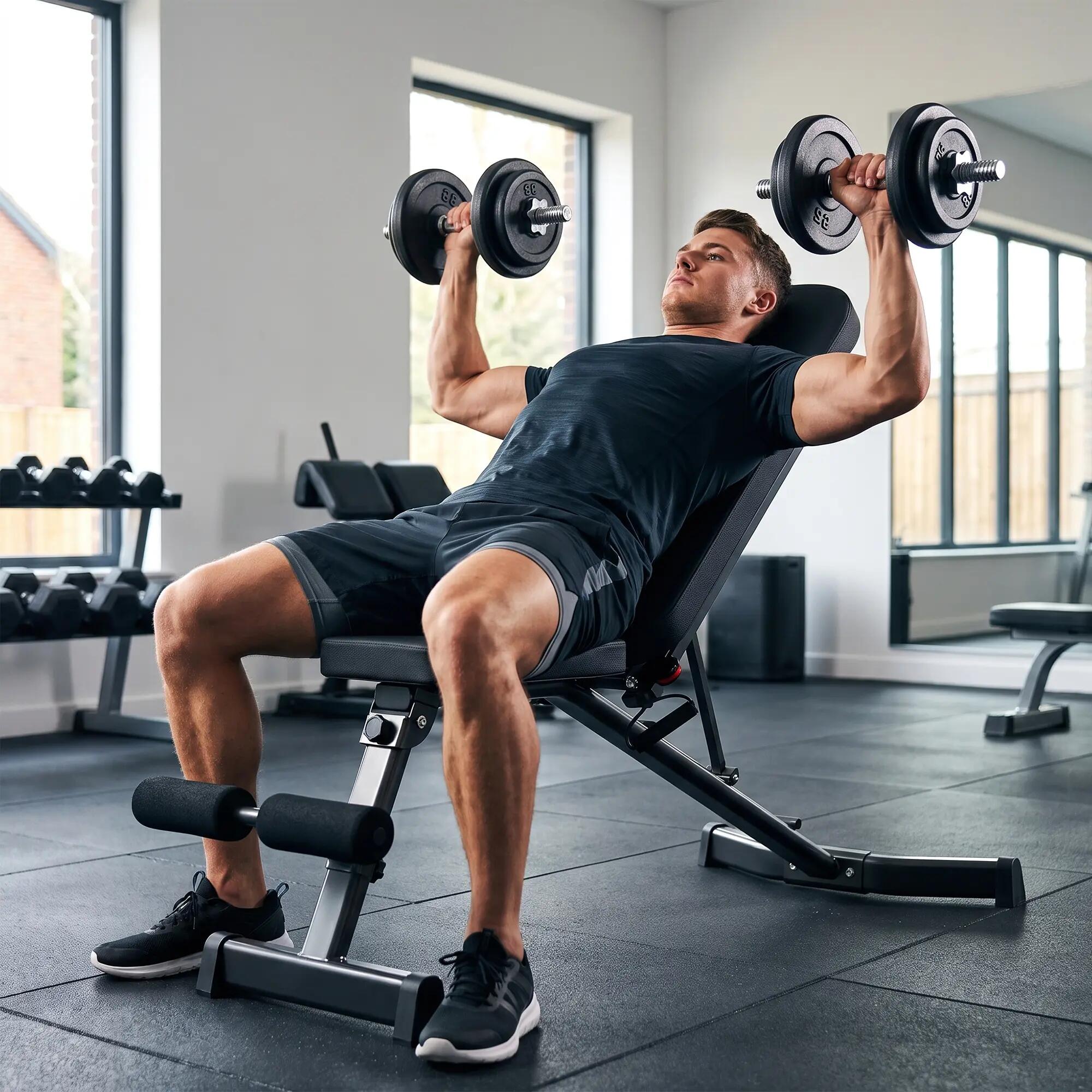Banc de musculation pliable avec extension de jambes, dossier inclinable à 3 4/9