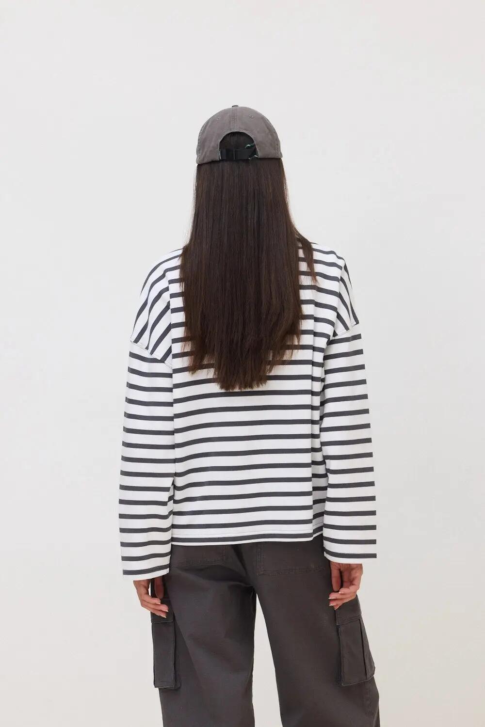 Sudadera de Mujer Blue Banana de 100% Algodón Orgánico Stripes Antracita 2/4