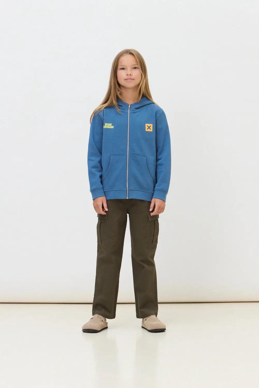 Sudadera con Capucha Kids Blue Banana de 100% Algodón Orgánico Trail Indigo Blue 3/4
