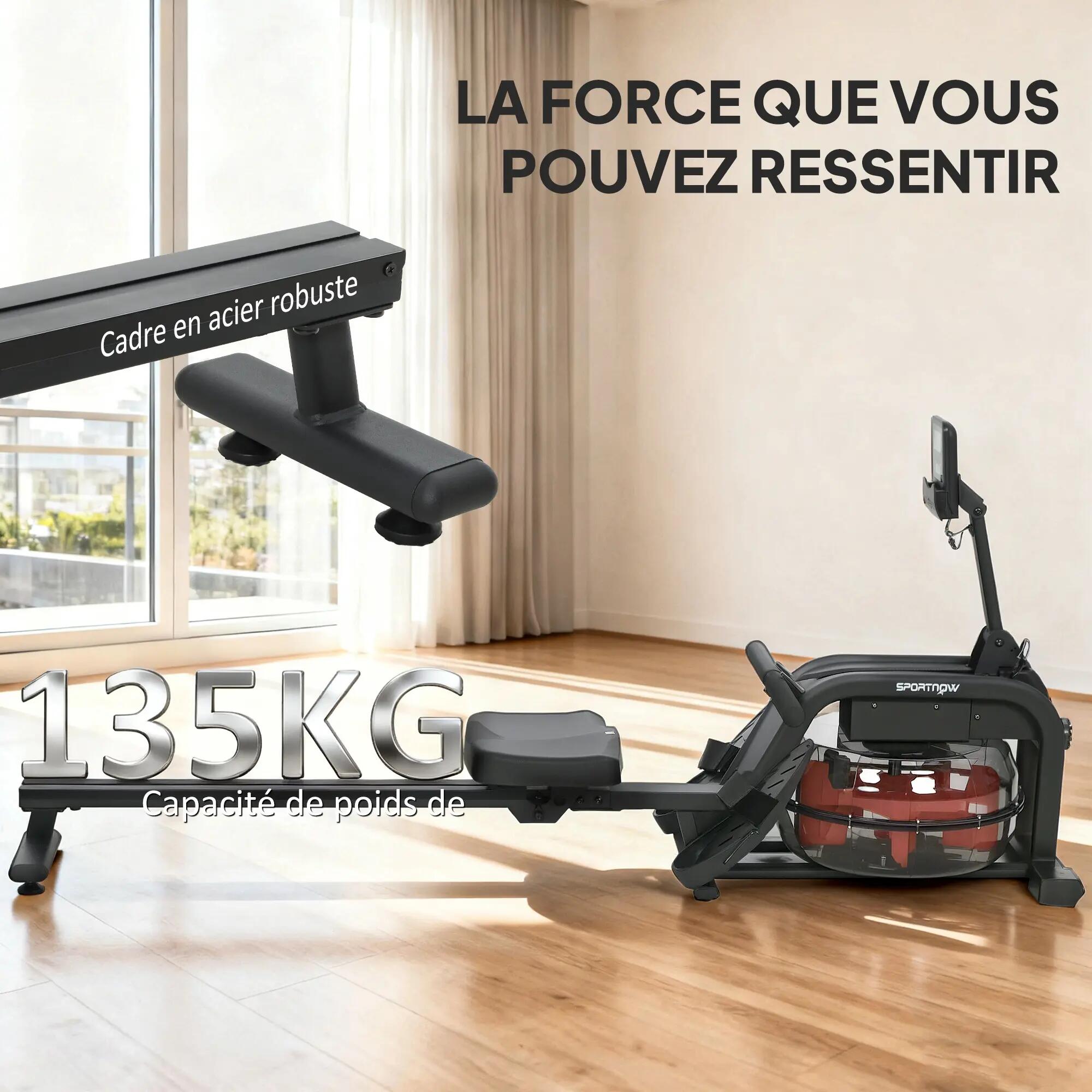 Rameur à eau, rameur musculation d'appartement réservoir réglable 6-11L écran 9/9