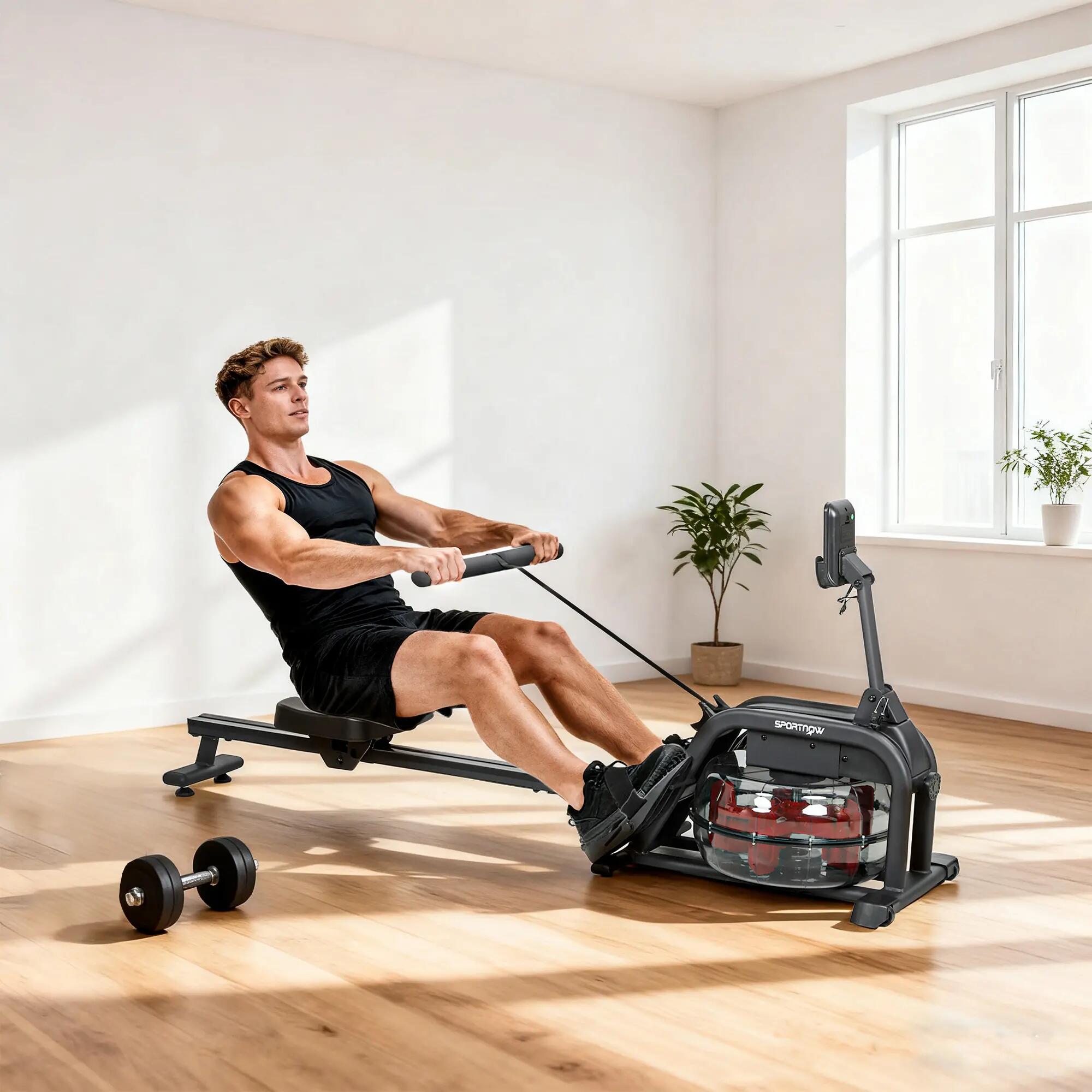 Rameur à eau, rameur musculation d'appartement réservoir réglable 6-11L écran 3/9