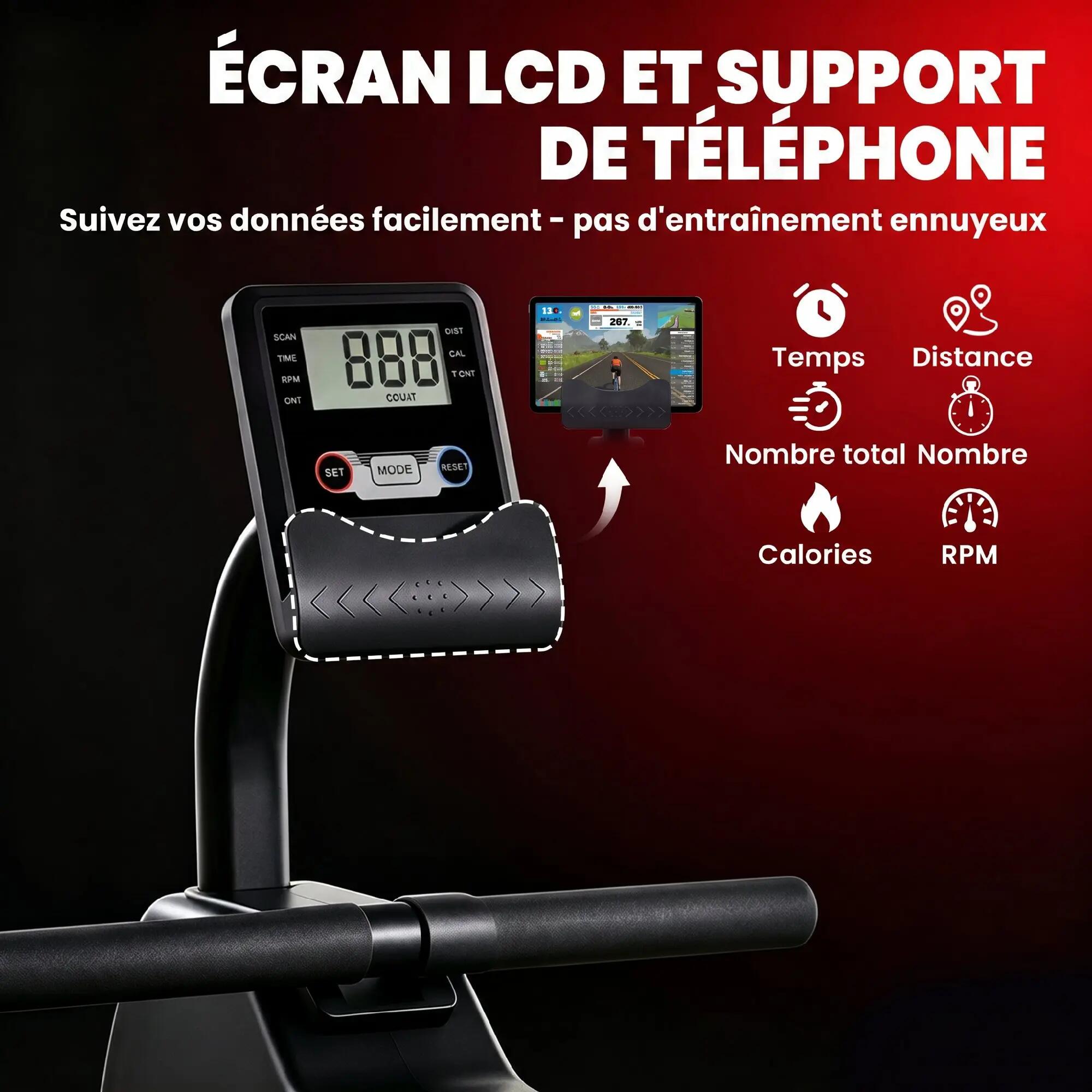 Rameur Magnétique Appareil de Musculation Bluetooth Connecté Kinomap & Zwift 16 8/9