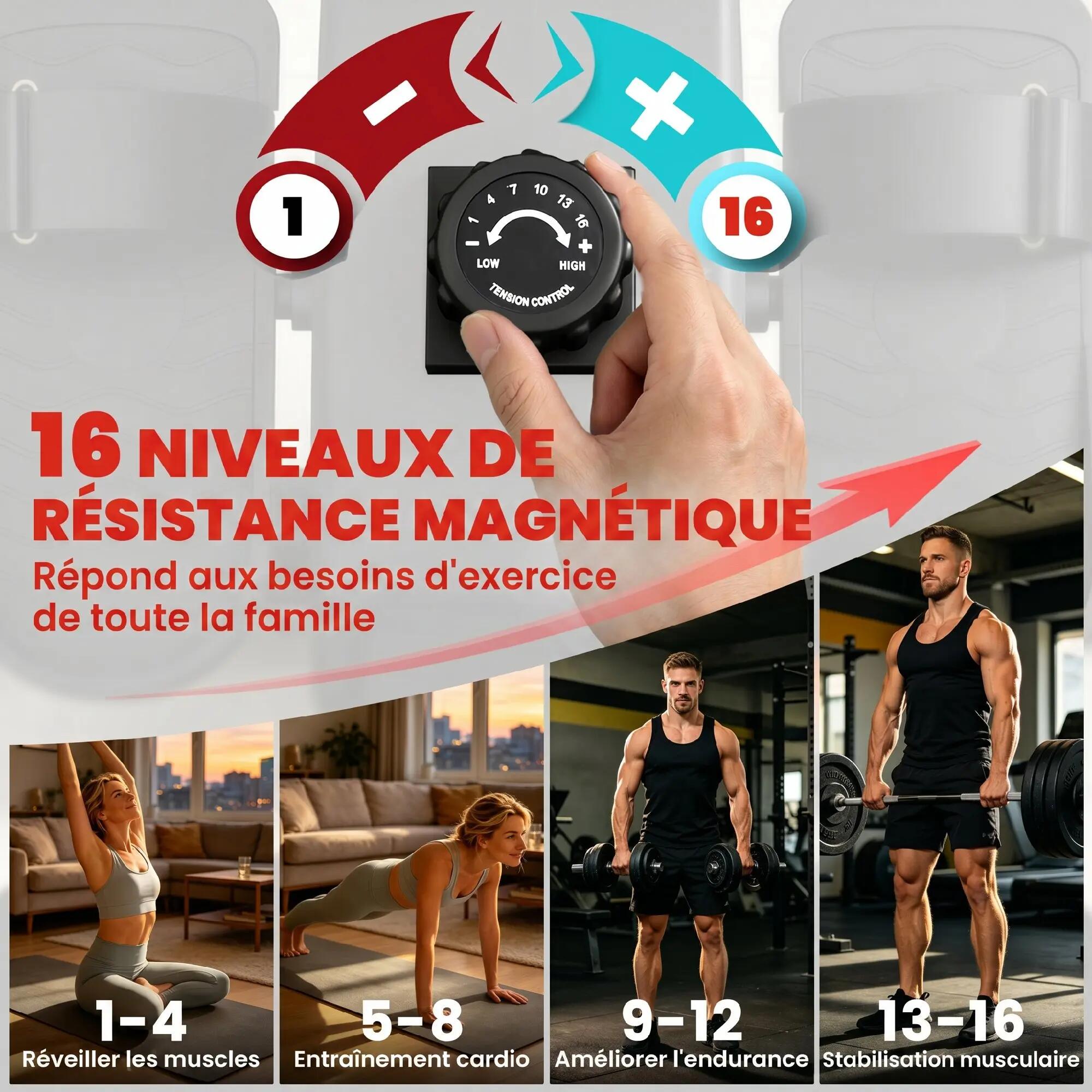 Rameur Magnétique Appareil de Musculation Bluetooth Connecté Kinomap & Zwift 16 7/9