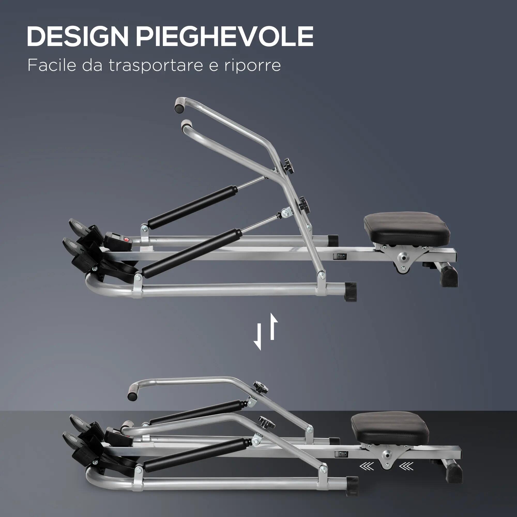 Rameur pliable, 4 niveaux de résistance et affichage, acier et ABS, 129 x 70 9/9