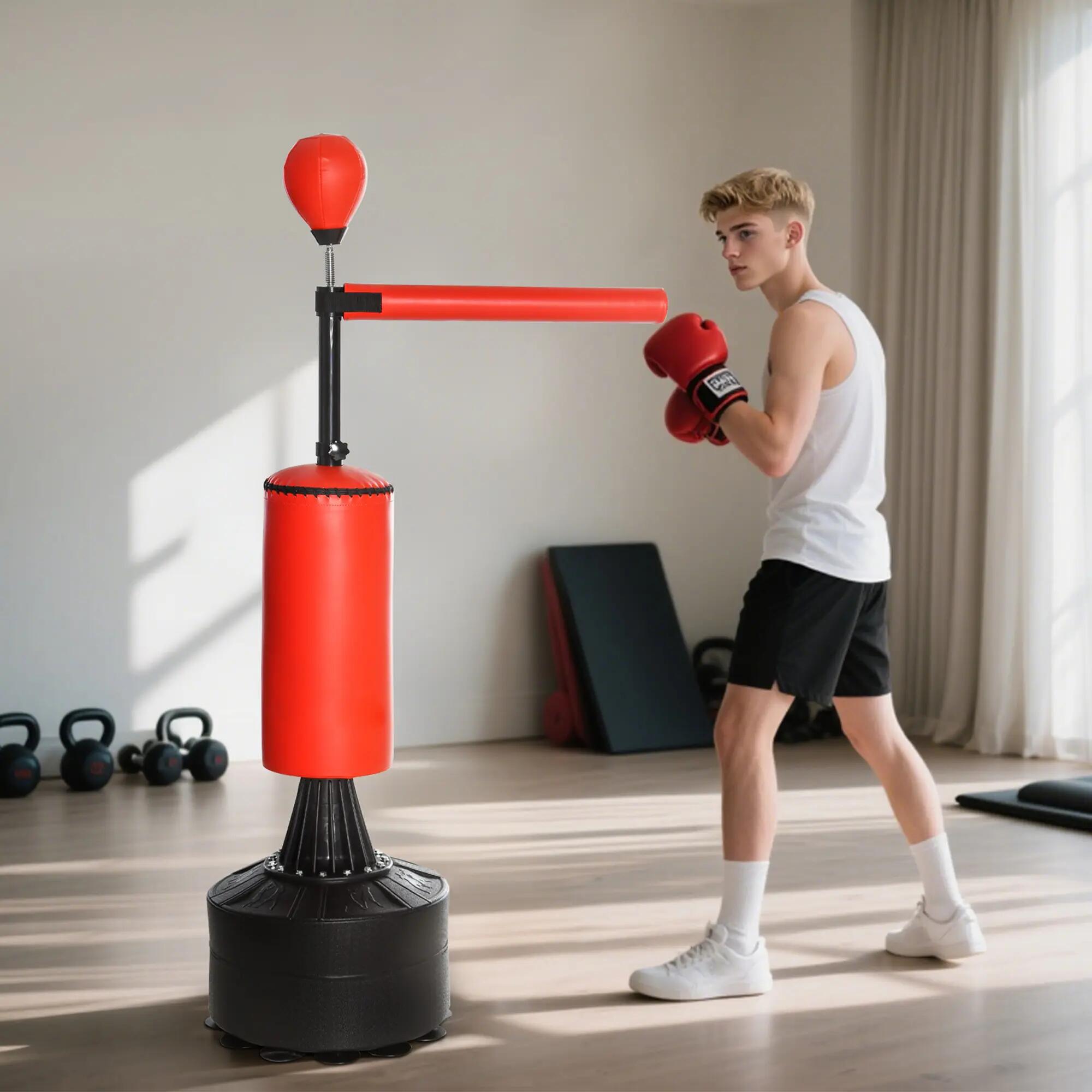 Sac de frappe - boxe - base lestable, hauteur réglable - rouge 4/6